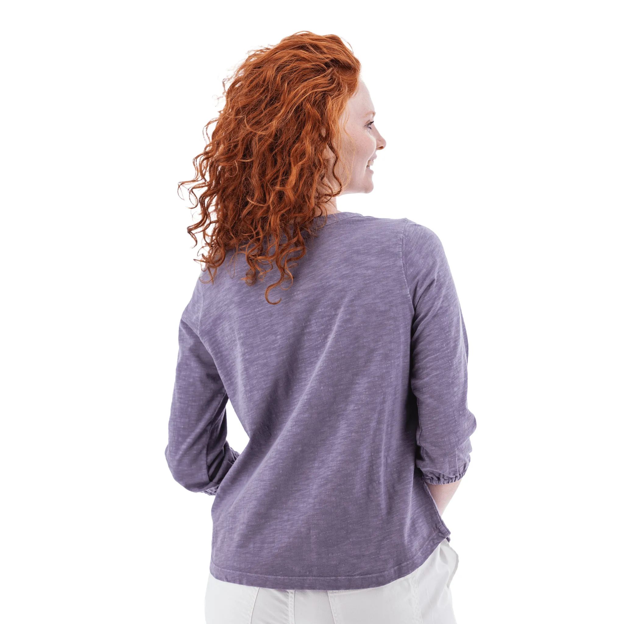 LongSleeve Easycare Old Ranch Women's Este Organic Cotton V Neck Henley Top - Purple Sage