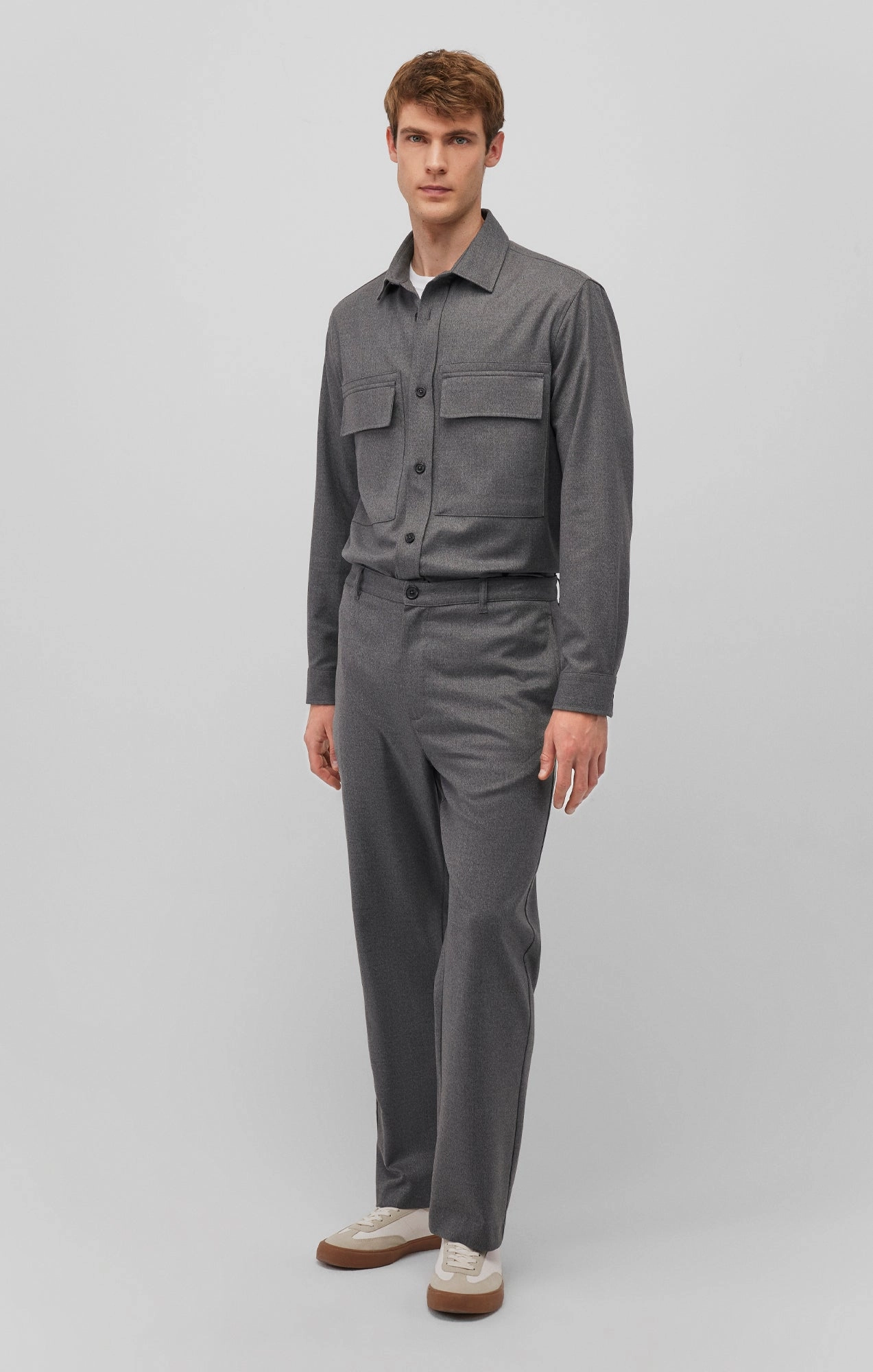 STRAIGHT LEG PANTS IN DARK GREY MELANGE Modern Comfort Mid Rise