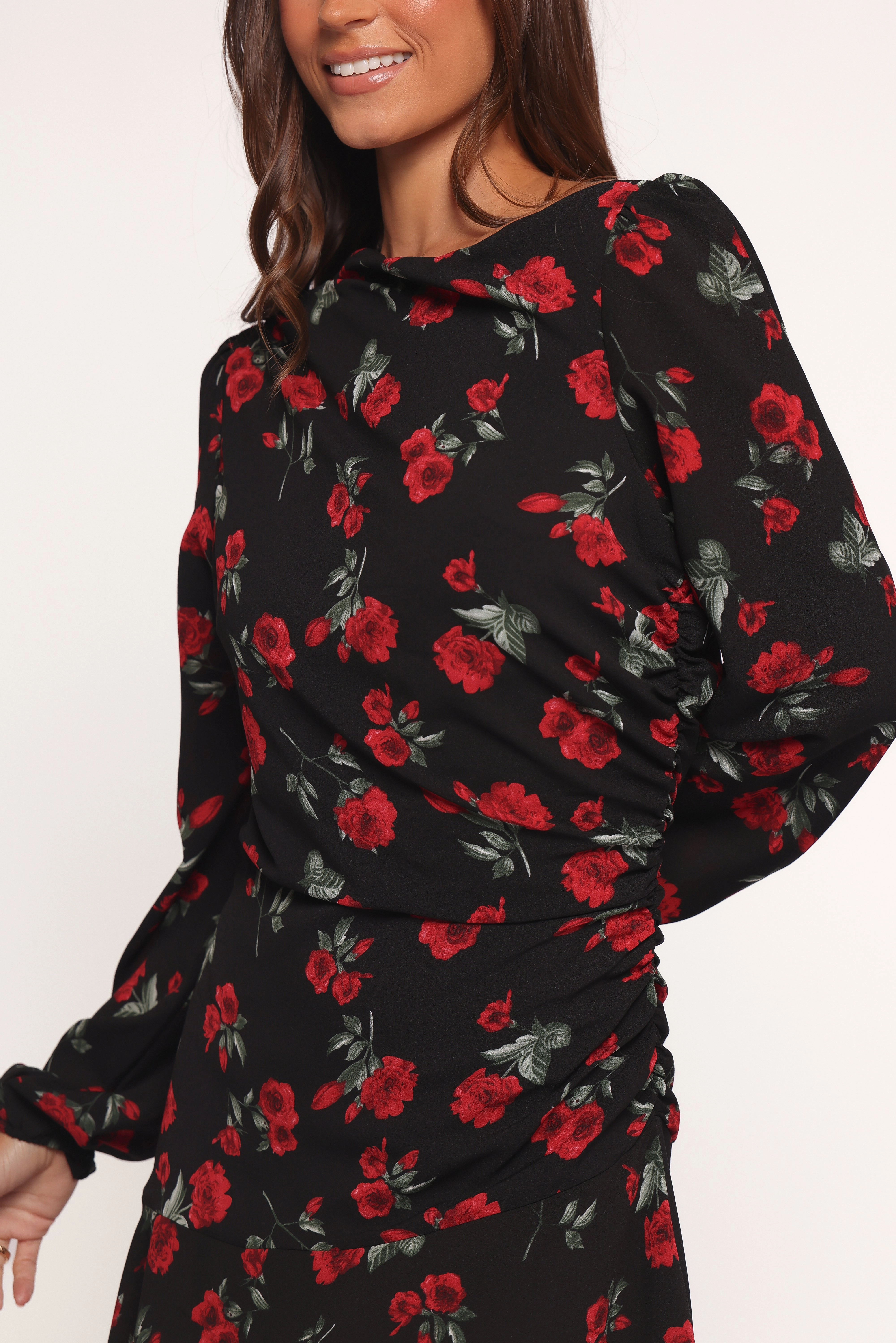 Mariska Long Sleeve Mini Dress - Rose Print Sharp Motion Quilted-Texture