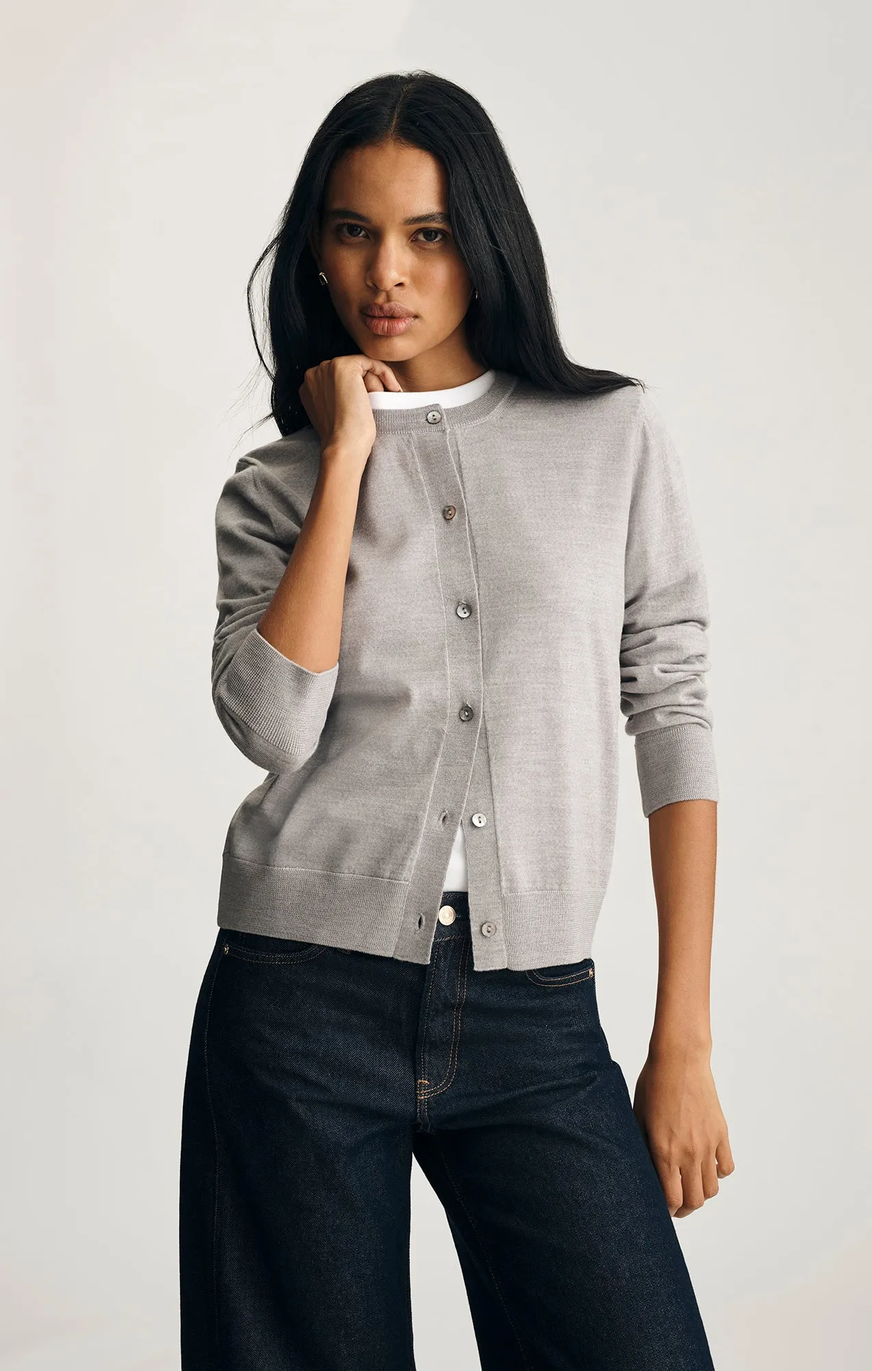 EDITION WOOL CARDIGAN IN LIGHT GREY MELANGE product eco friendliness level