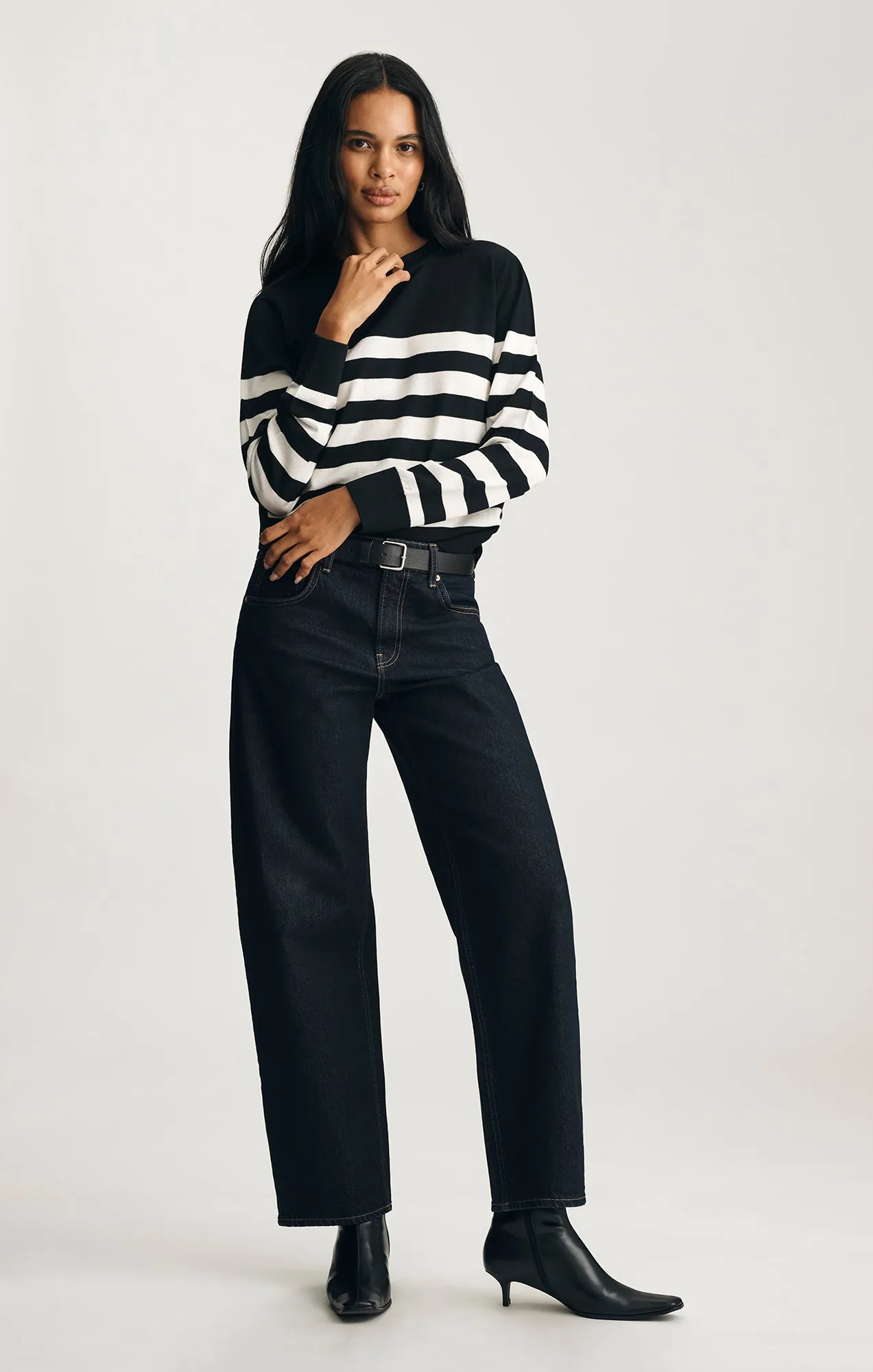 EDITION WOOL CREW NECK SWEATER IN BLACK WHITE STRIPE product gym readiness