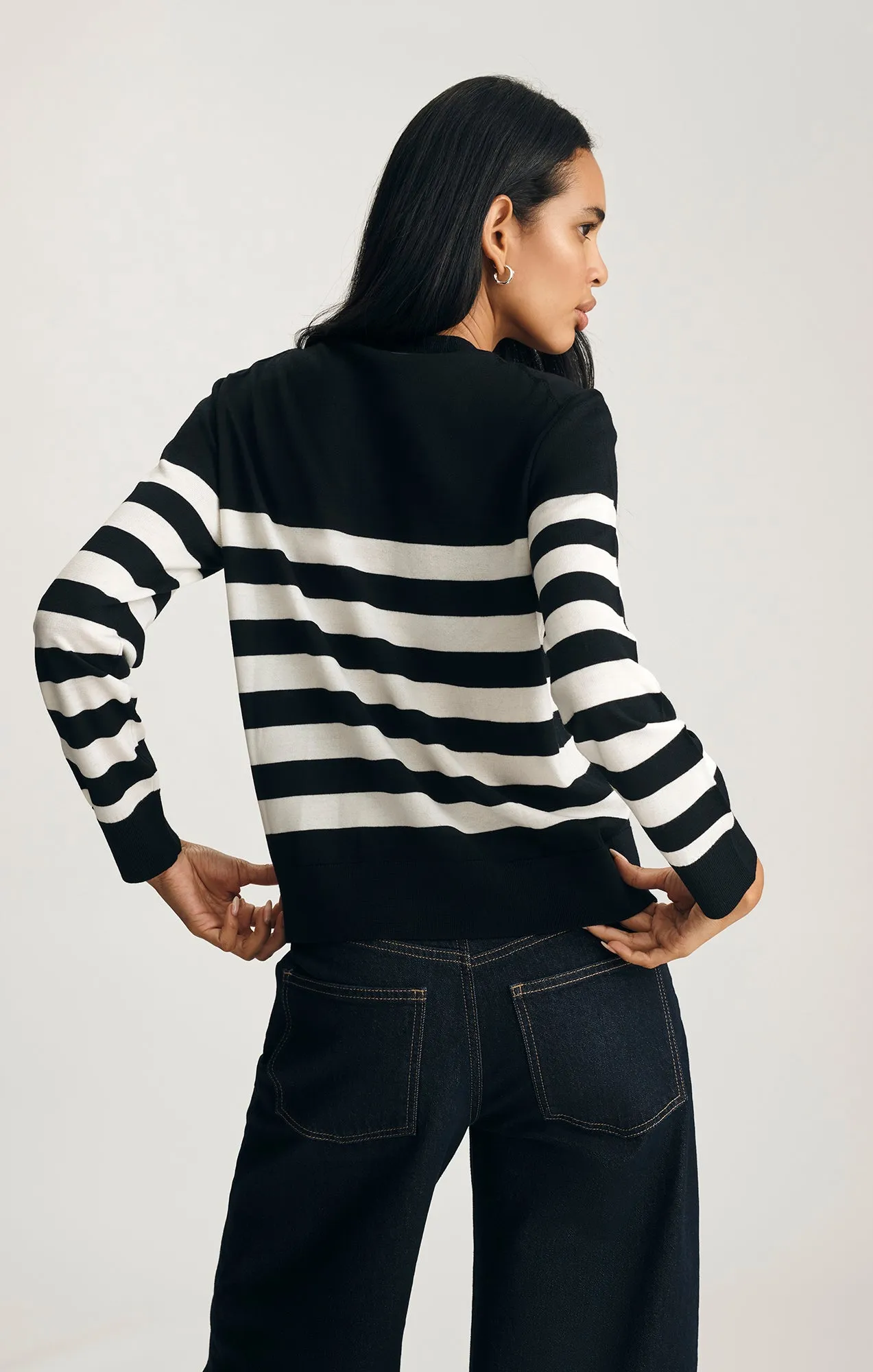 product customer retention product ring elegance EDITION WOOL CREW NECK SWEATER IN BLACK WHITE STRIPE