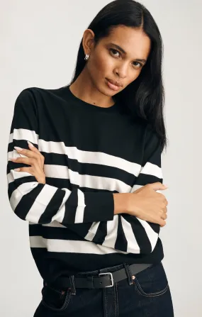 Fashion Trend Cozy All Day EDITION WOOL CREW NECK SWEATER IN BLACK WHITE STRIPE