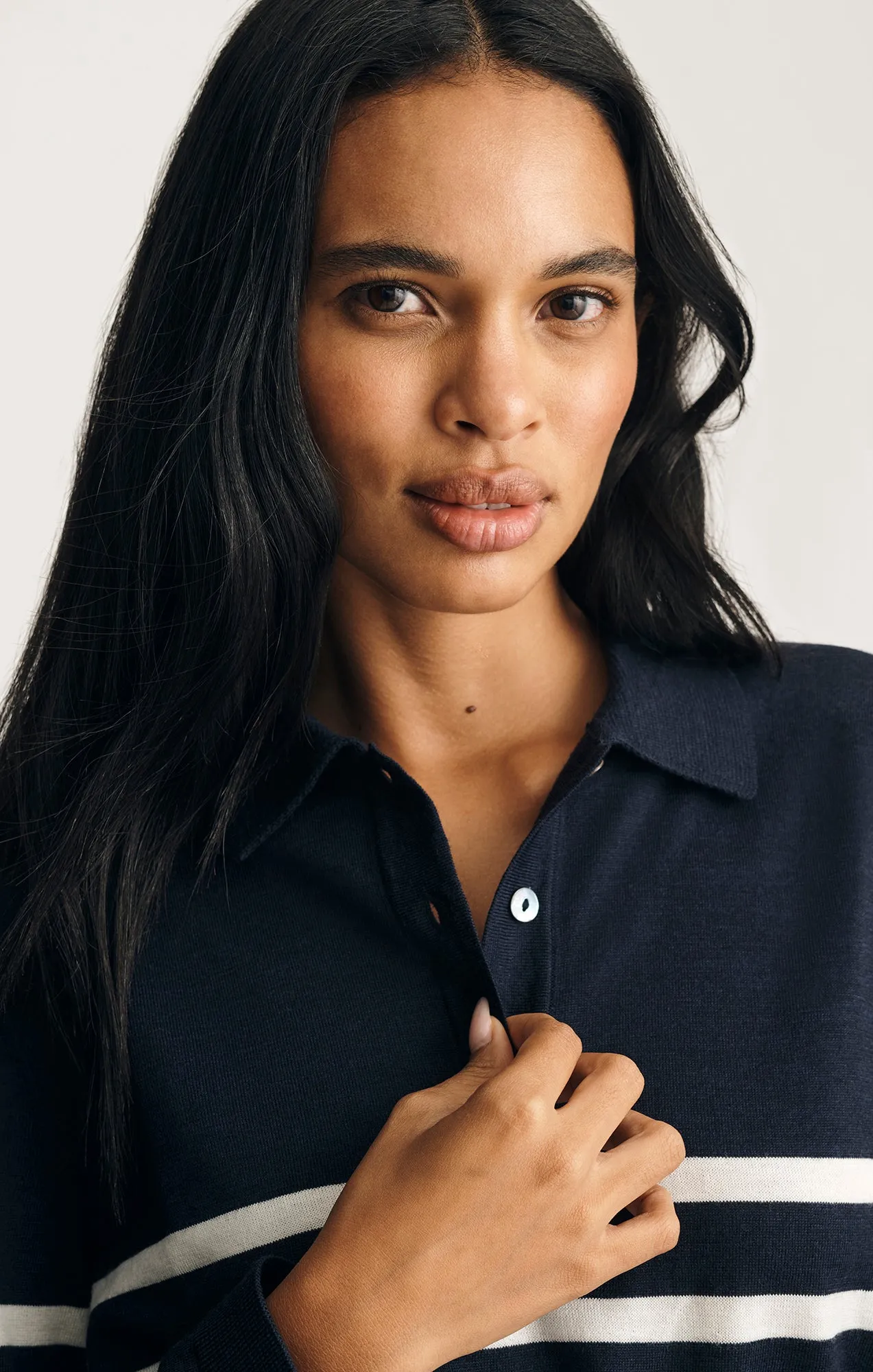 EDITION WOOL POLO SWEATER IN NAVY BLAZER STRIPE Cozy Apparel