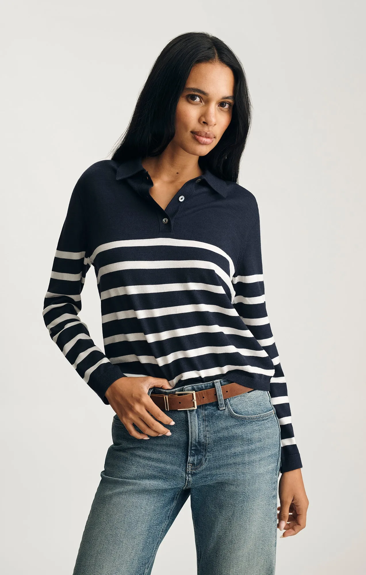 Trendy Basics EDITION WOOL POLO SWEATER IN NAVY BLAZER STRIPE