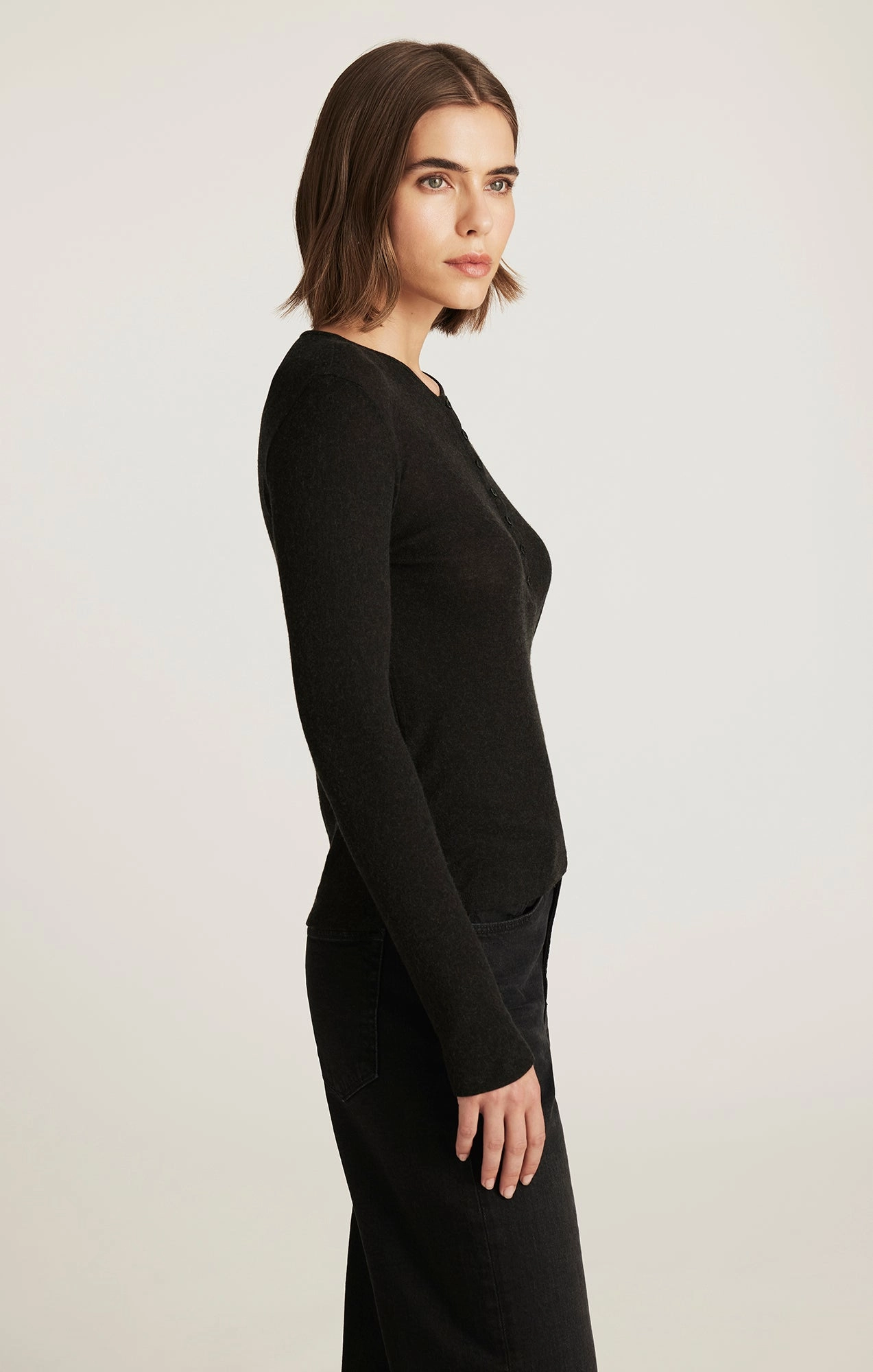 EDITION LONG SLEEVE HENLEY T-SHIRT IN BLACK Cozy Apparel