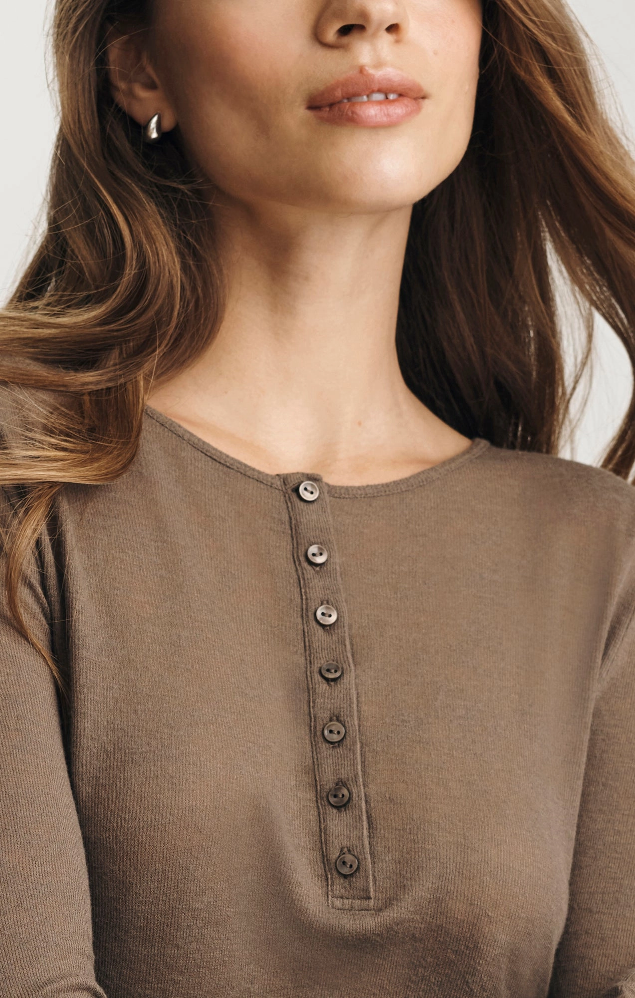 Micro Perforated Fabric EDITION LONG SLEEVE HENLEY T-SHIRT IN MOREL