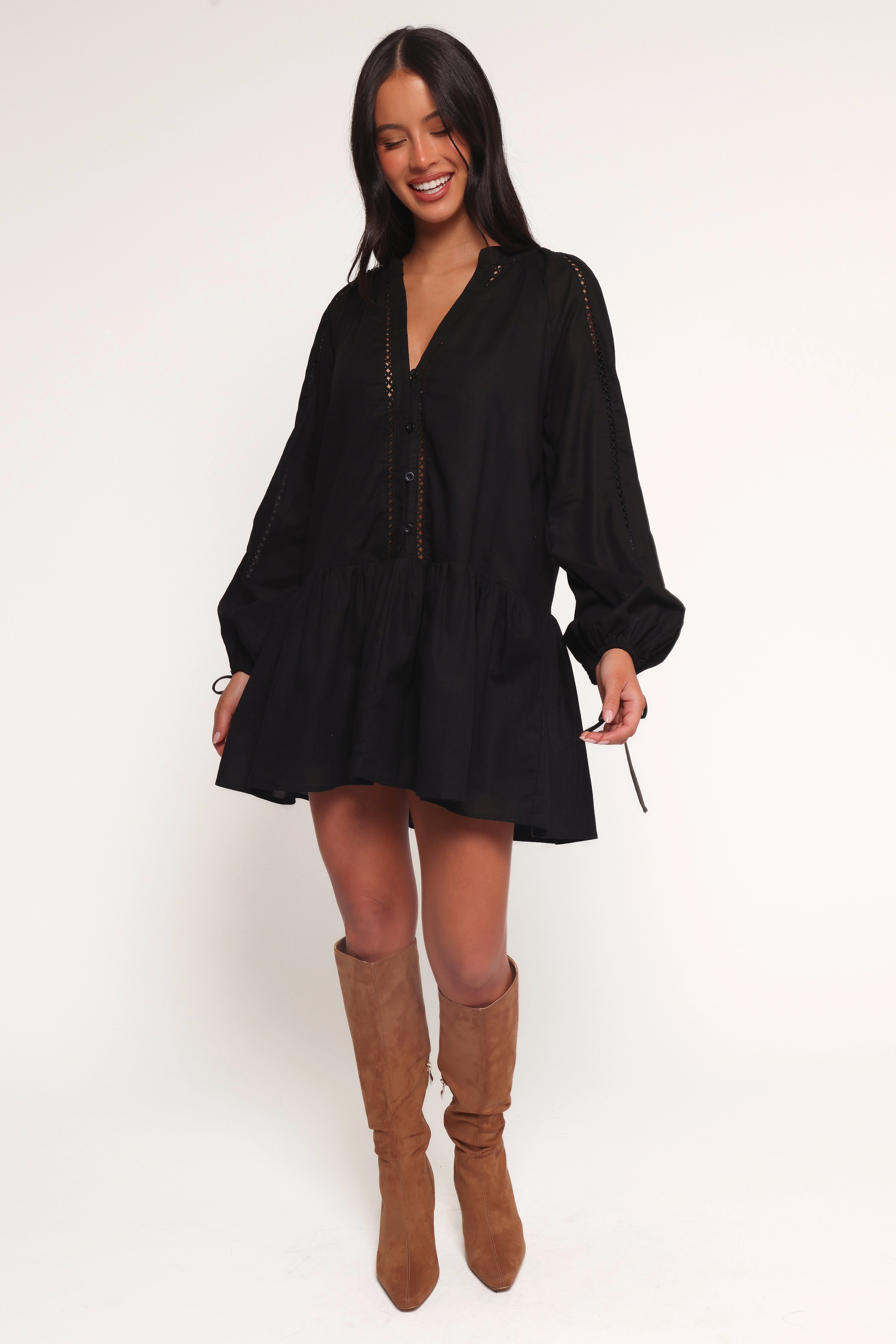 Hart Long Sleeve Mini Dress - Black Light Finish