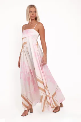 Elanor Maxi Dress - Pink Print Metallic Finish Comfy and Cozy