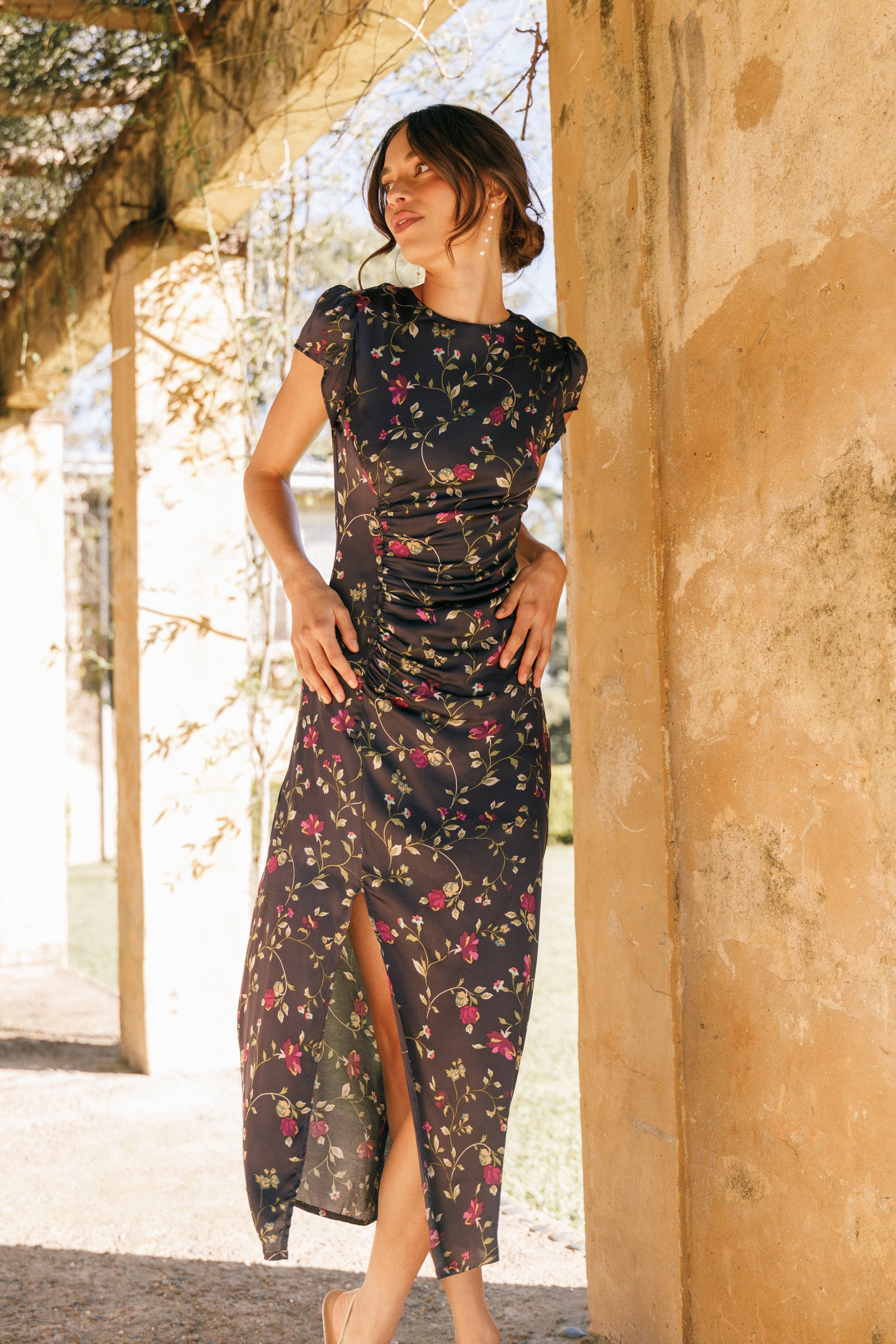 Lisbeth Midi Dress - Midnight Floral Summer Friendly