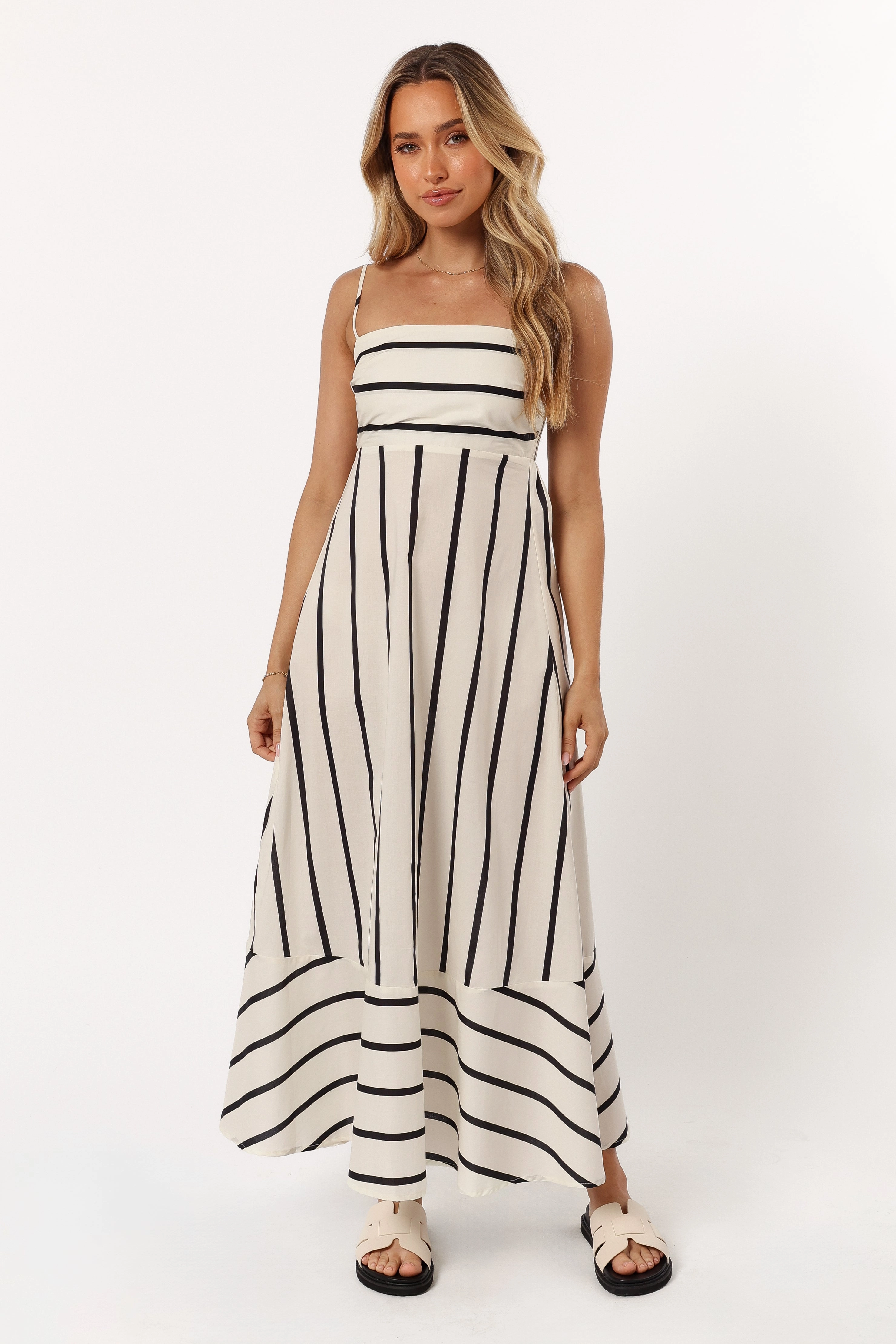 Cozy Design Comfy and Elegant Shantelle Midi Dress - Cream Stripe