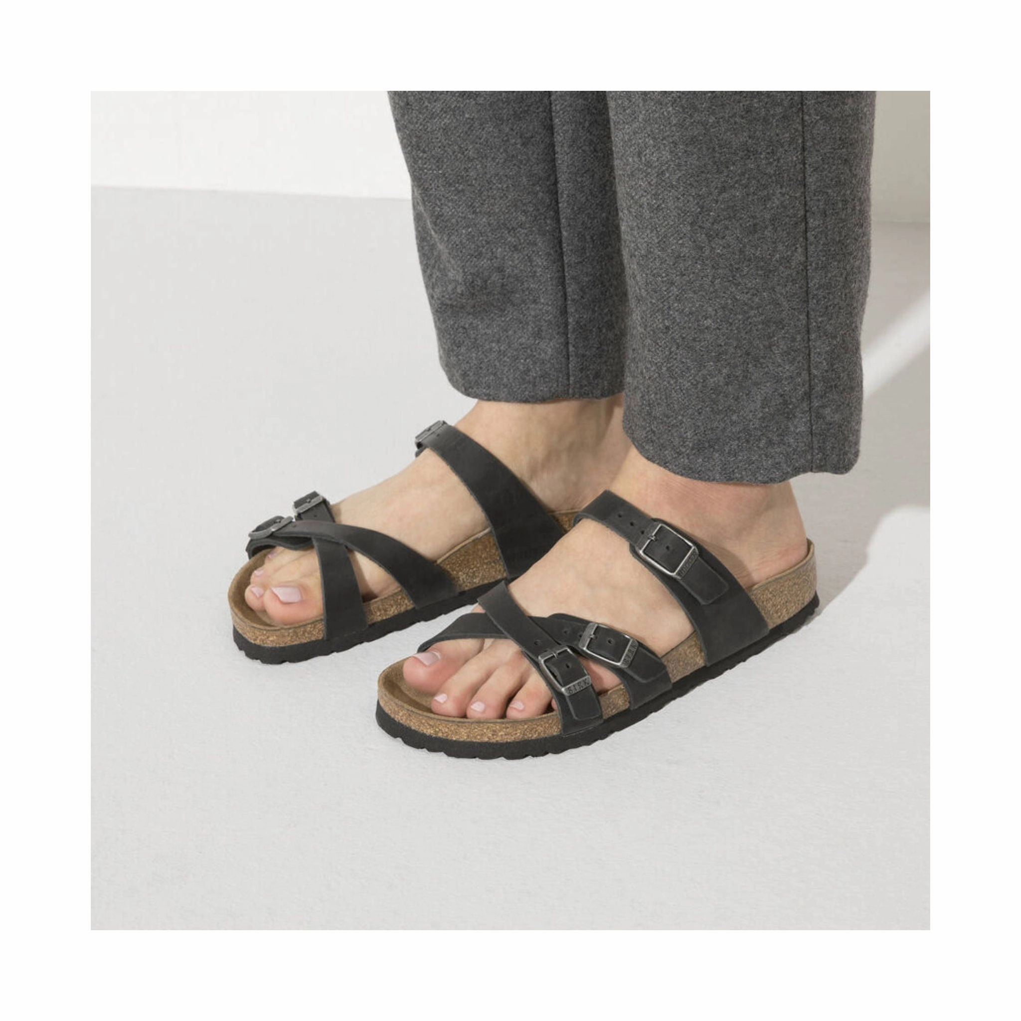 Birkenstock Franca Sandal - Oiled Leather Black Light Travel Sandals All-Weather Outdoor Shoes