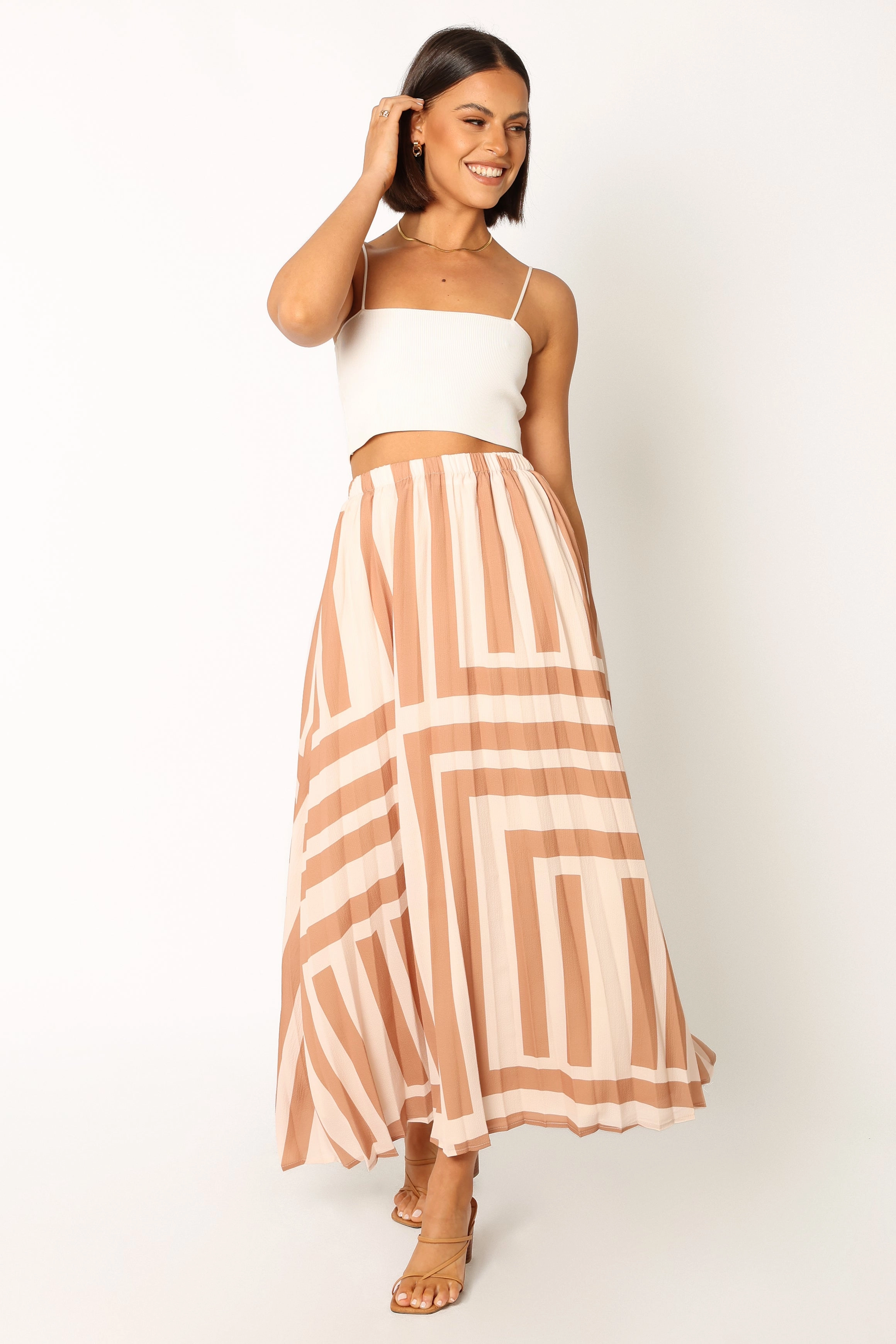 Edgy Look Elke Pleat Midi Skirt - Tan