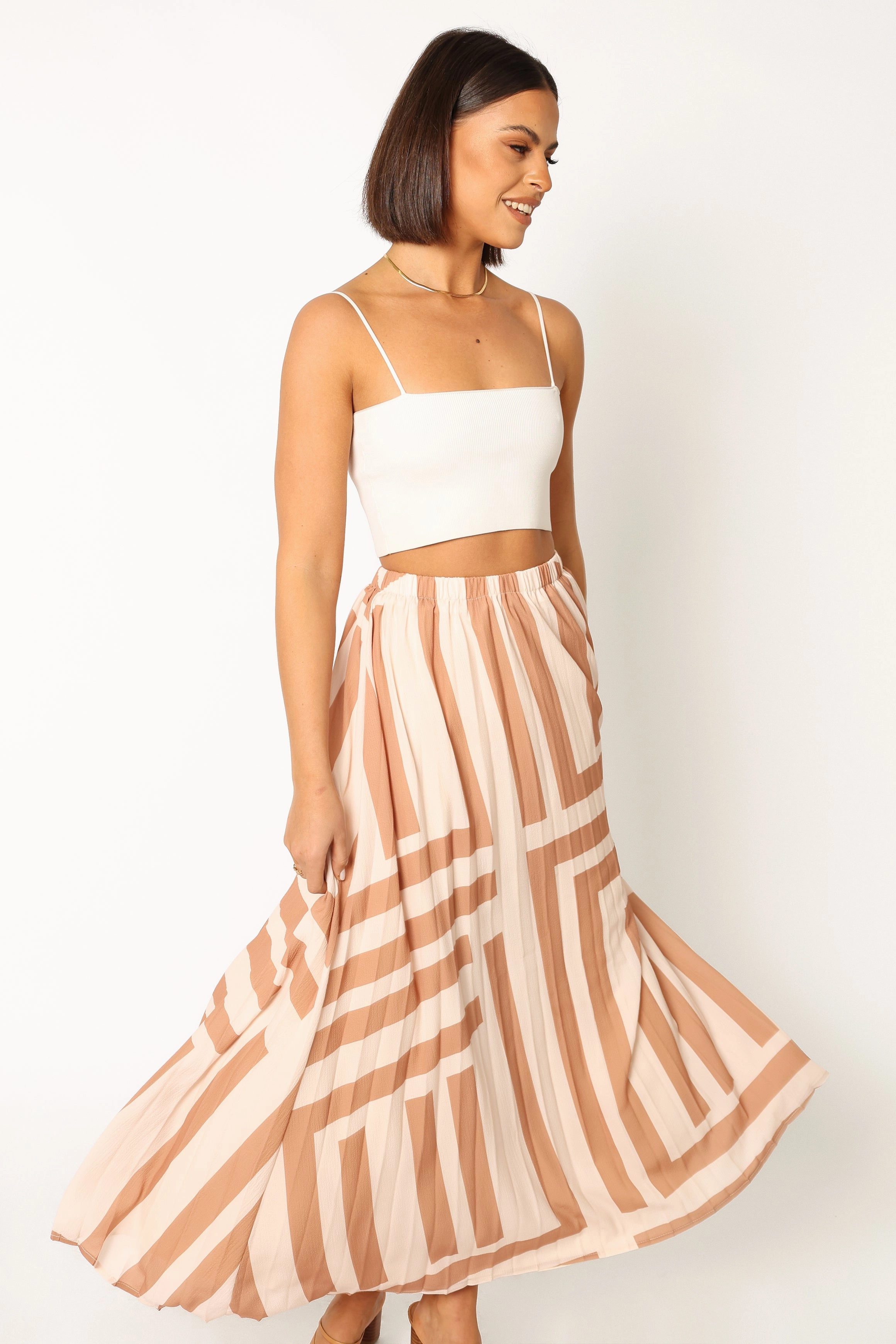 Adjustable Fastening Pocket Design Elke Pleat Midi Skirt - Tan