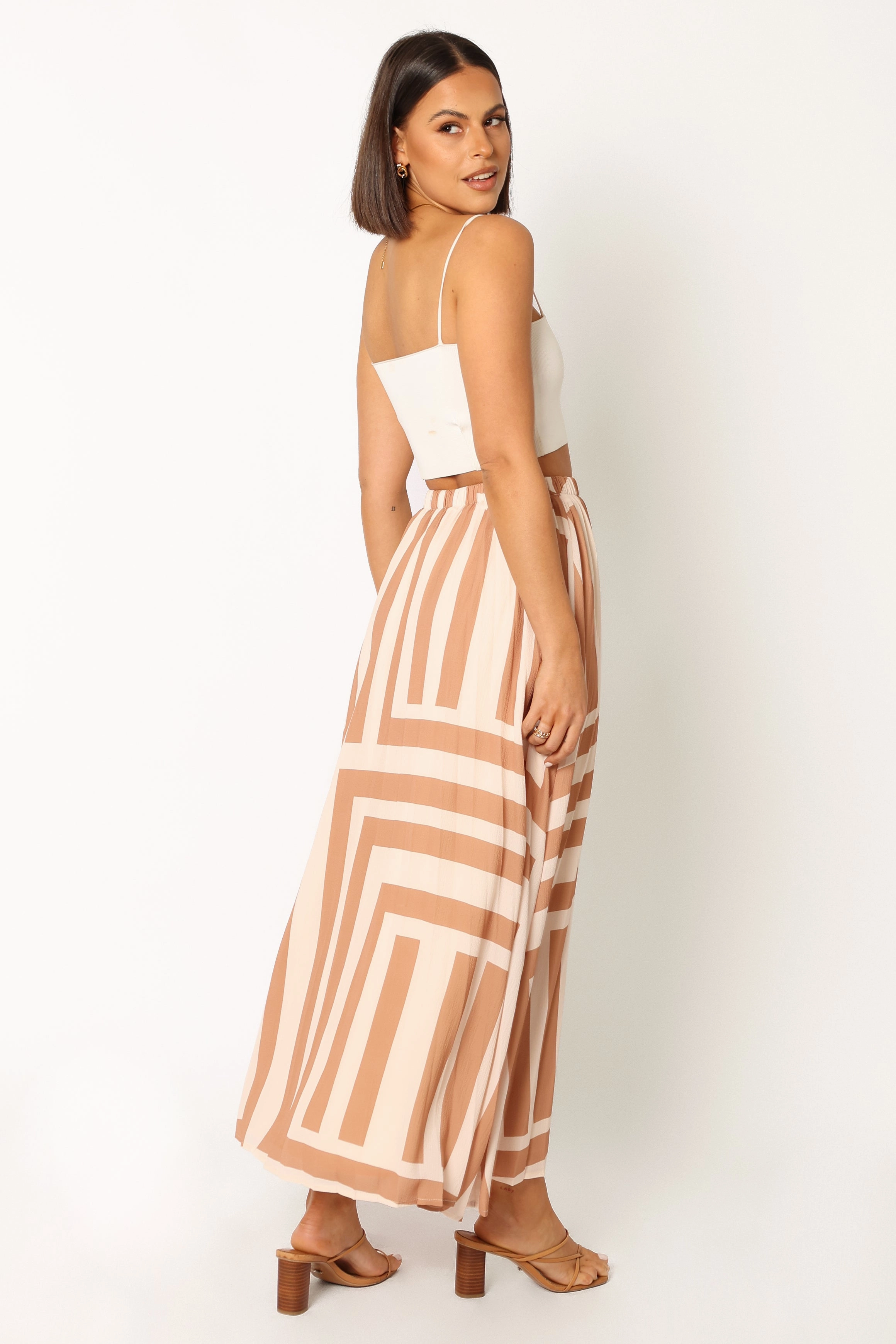 Abrasion resistant Elke Pleat Midi Skirt - Tan