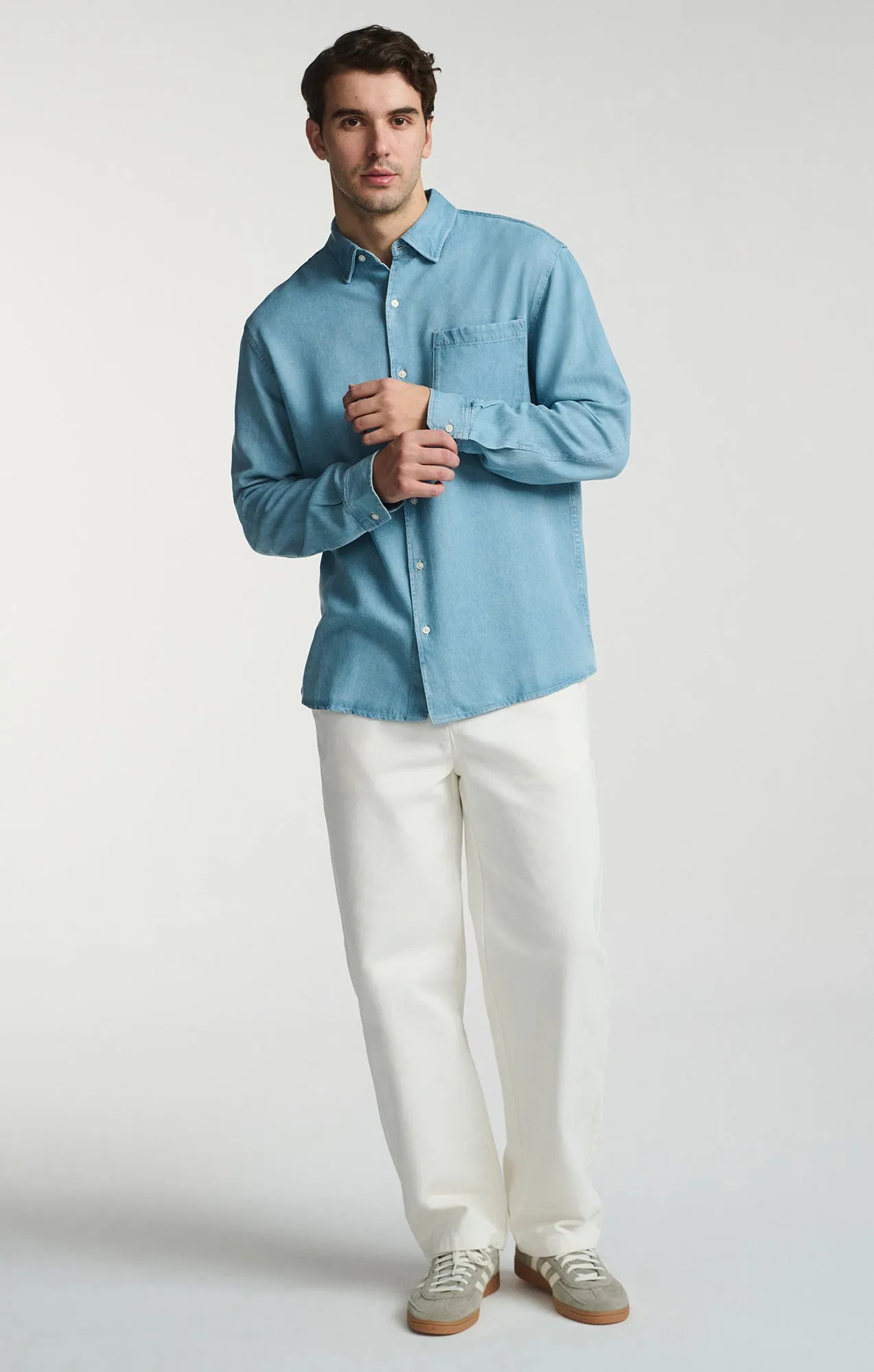 LONG SLEEVE BUTTON-UP TENCEL? SHIRT IN INDIGO Durable Quality Sustainable Dye Process
