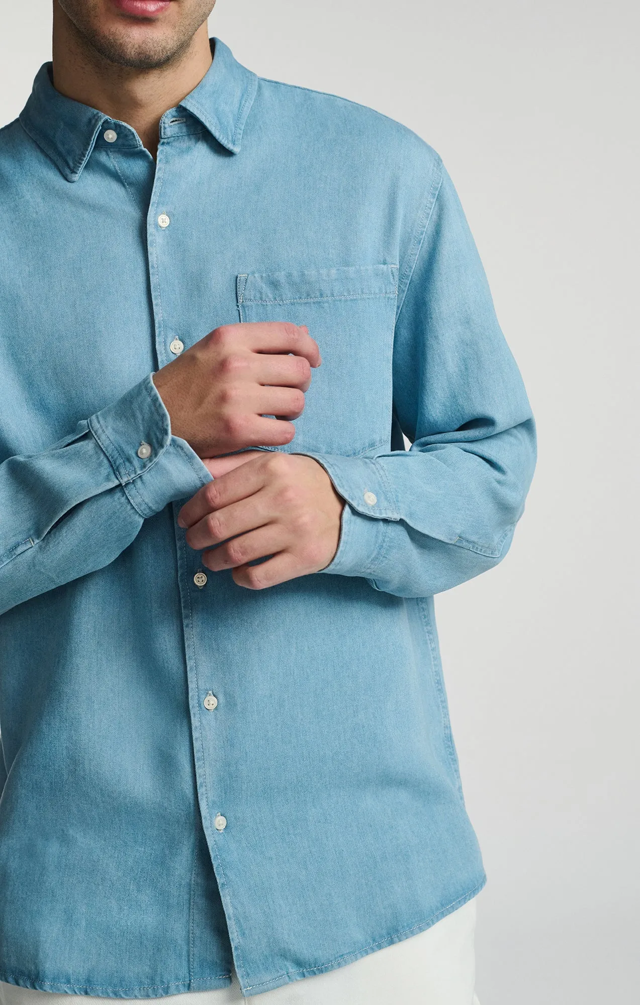 LONG SLEEVE BUTTON-UP TENCEL? SHIRT IN INDIGO Mix-And-Match