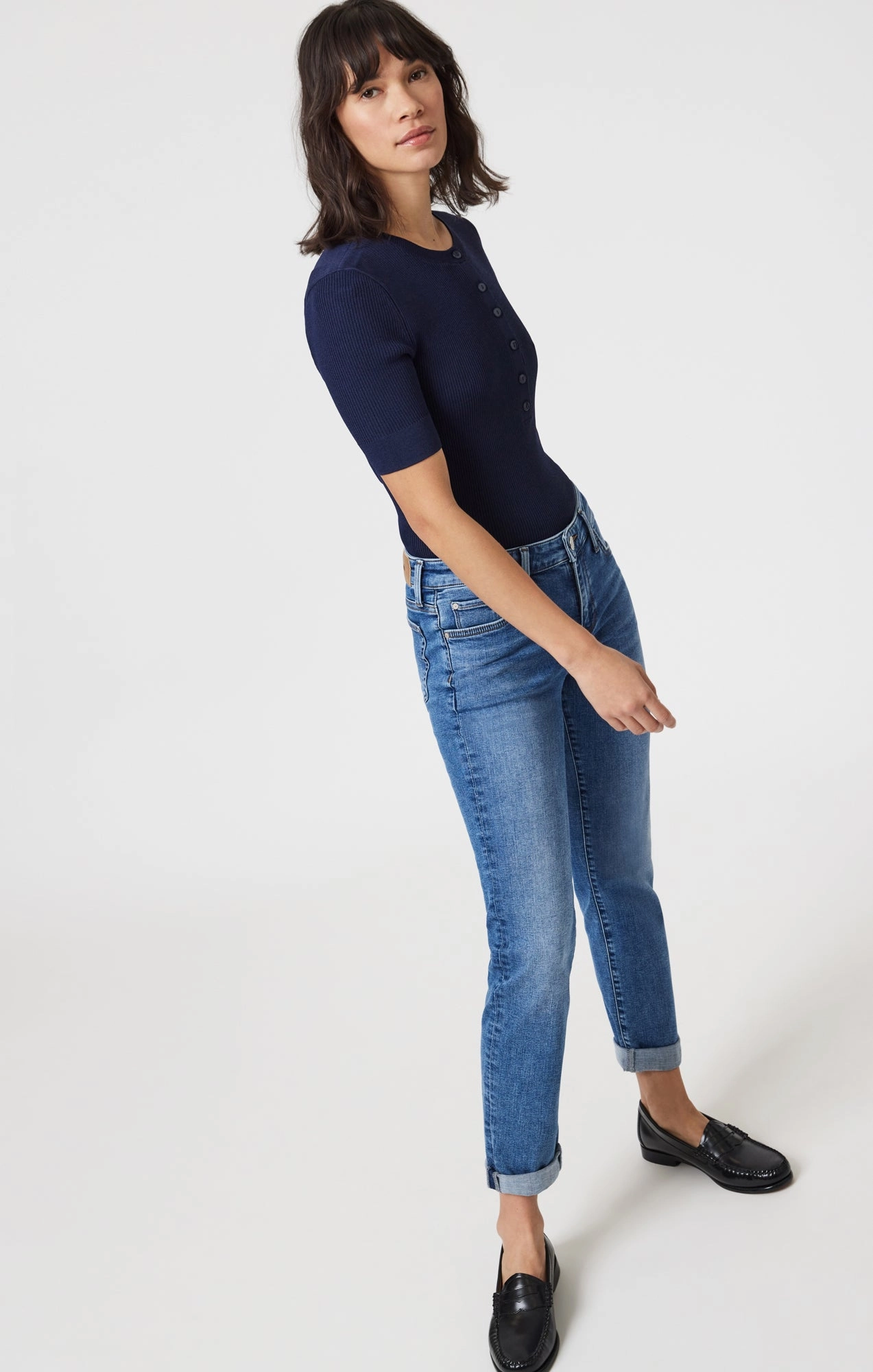 EMMA SLIM BOYFRIEND IN MID BRUSHED TRIBECA Stone Wash Finish