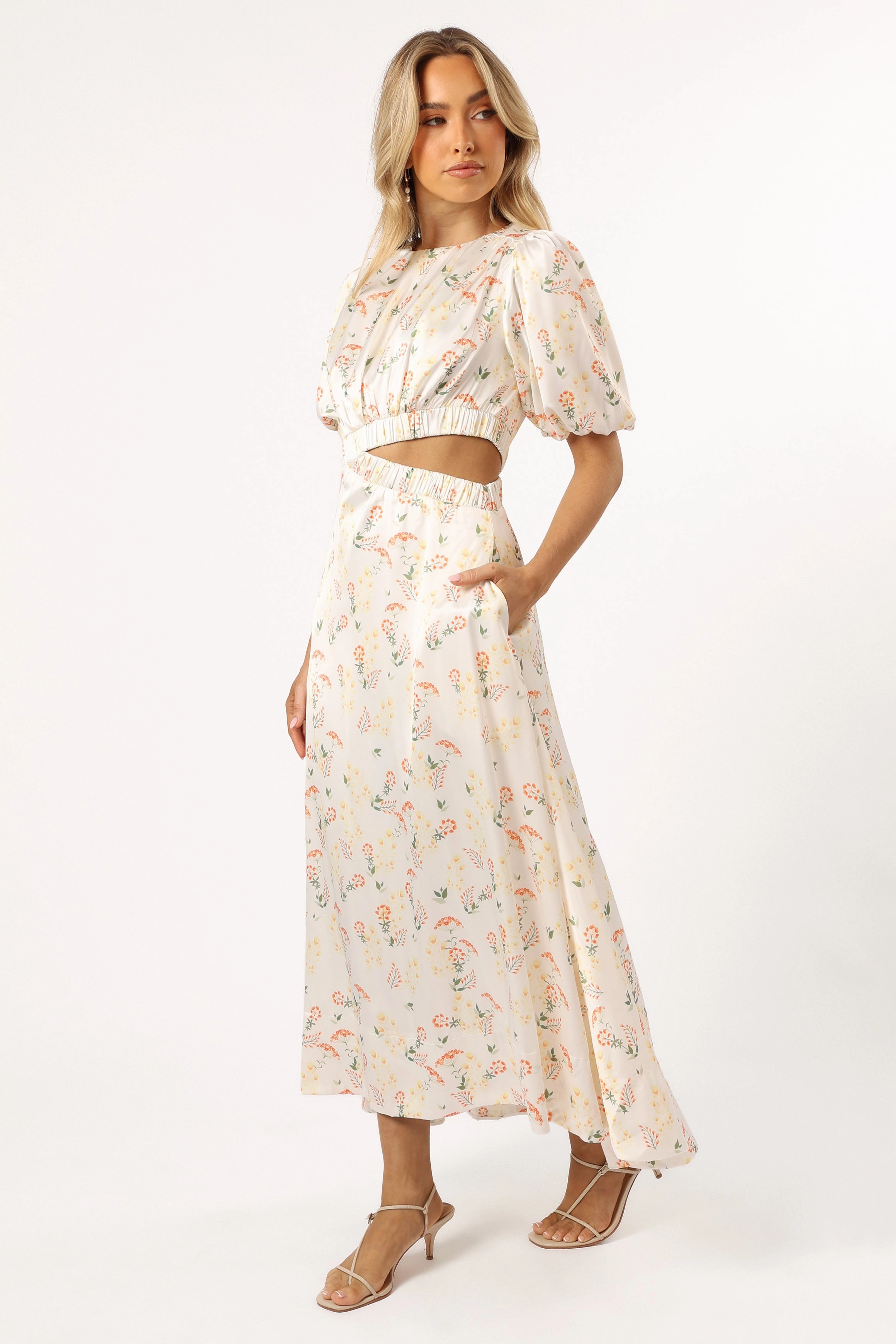 Aminah Puff Sleeve Dress - Yellow Floral Light and Comfortable