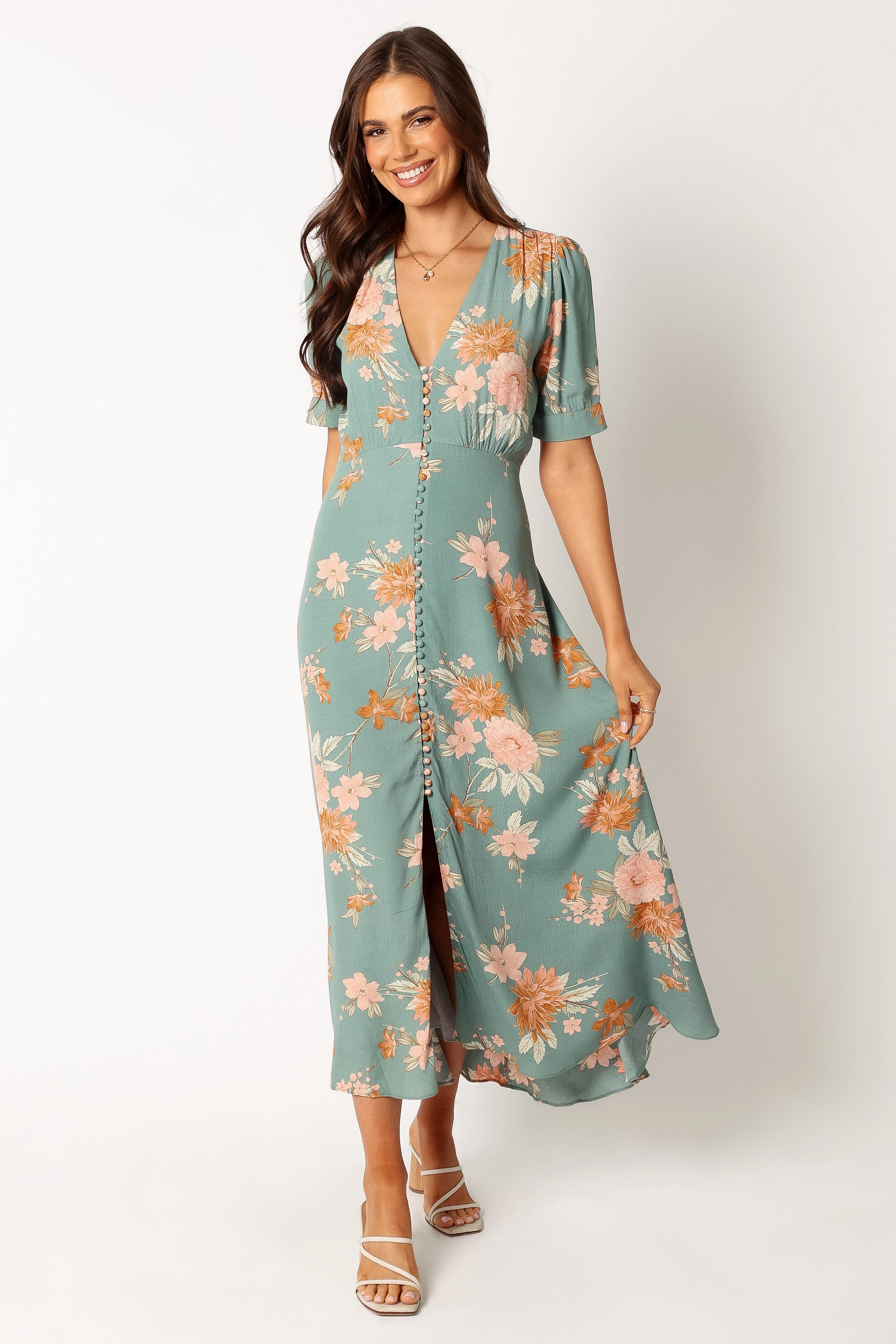 Frampton Midi Dress - Blue Floral Soft color