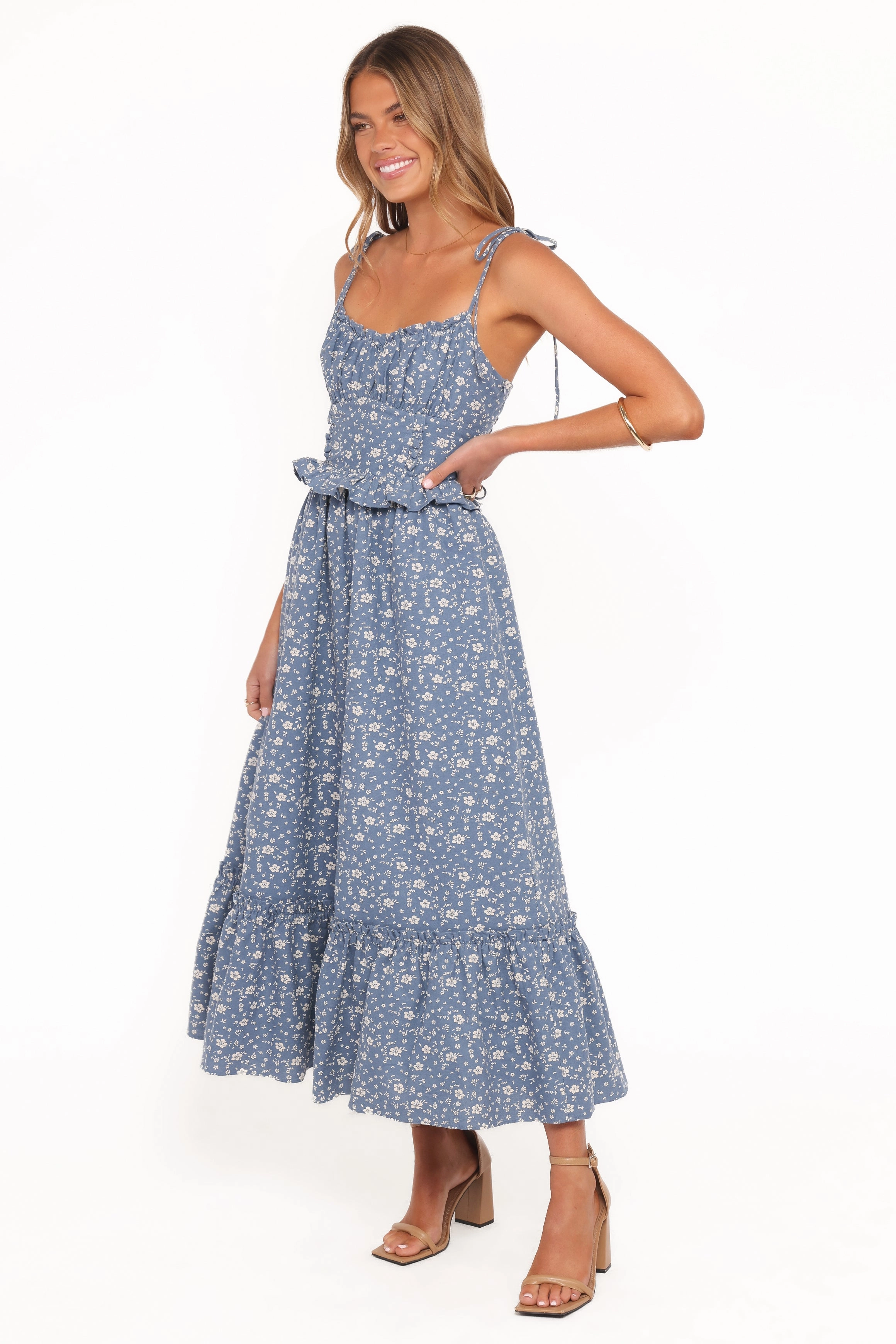 Karie Midi Dress - Blue Floral Social Charm All Daywear