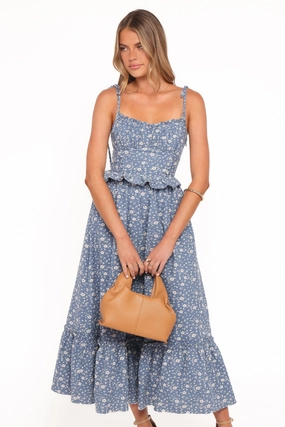 Karie Midi Dress - Blue Floral Subtle Comfort