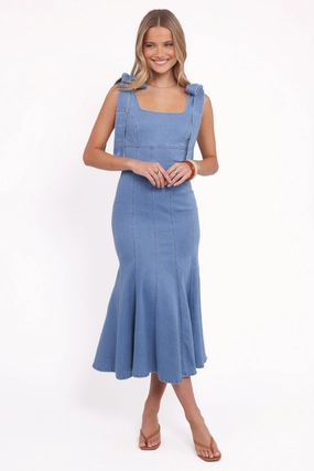 Eugenia Midi Dress - Indigo Denim Satin Grace