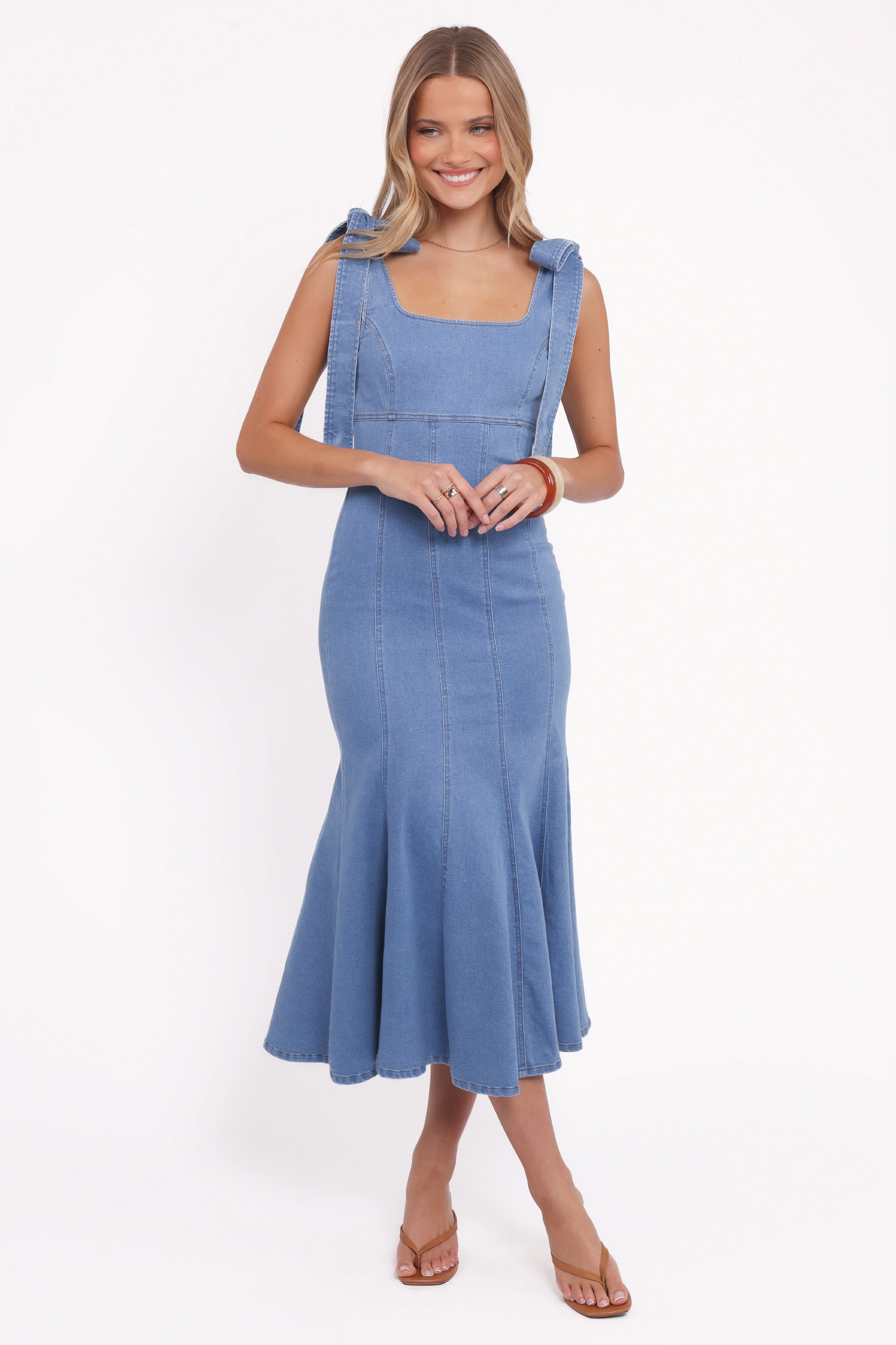Eugenia Midi Dress - Indigo Denim Satin Grace
