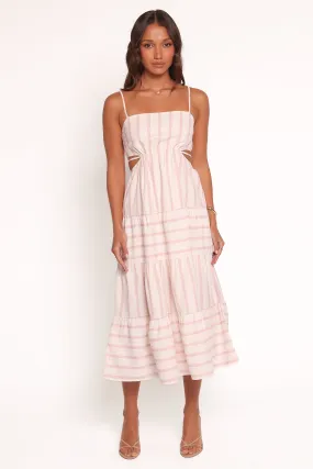 Evelin Midi Dress - Pink Stripe Silky Drape