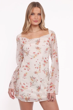 Everlyn Long Sleeve Mini Dress - Cream Floral Sleek Tailoring