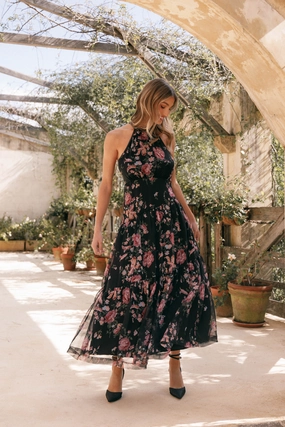 Eden Maxi Dress - Black Floral Neutral-Shade