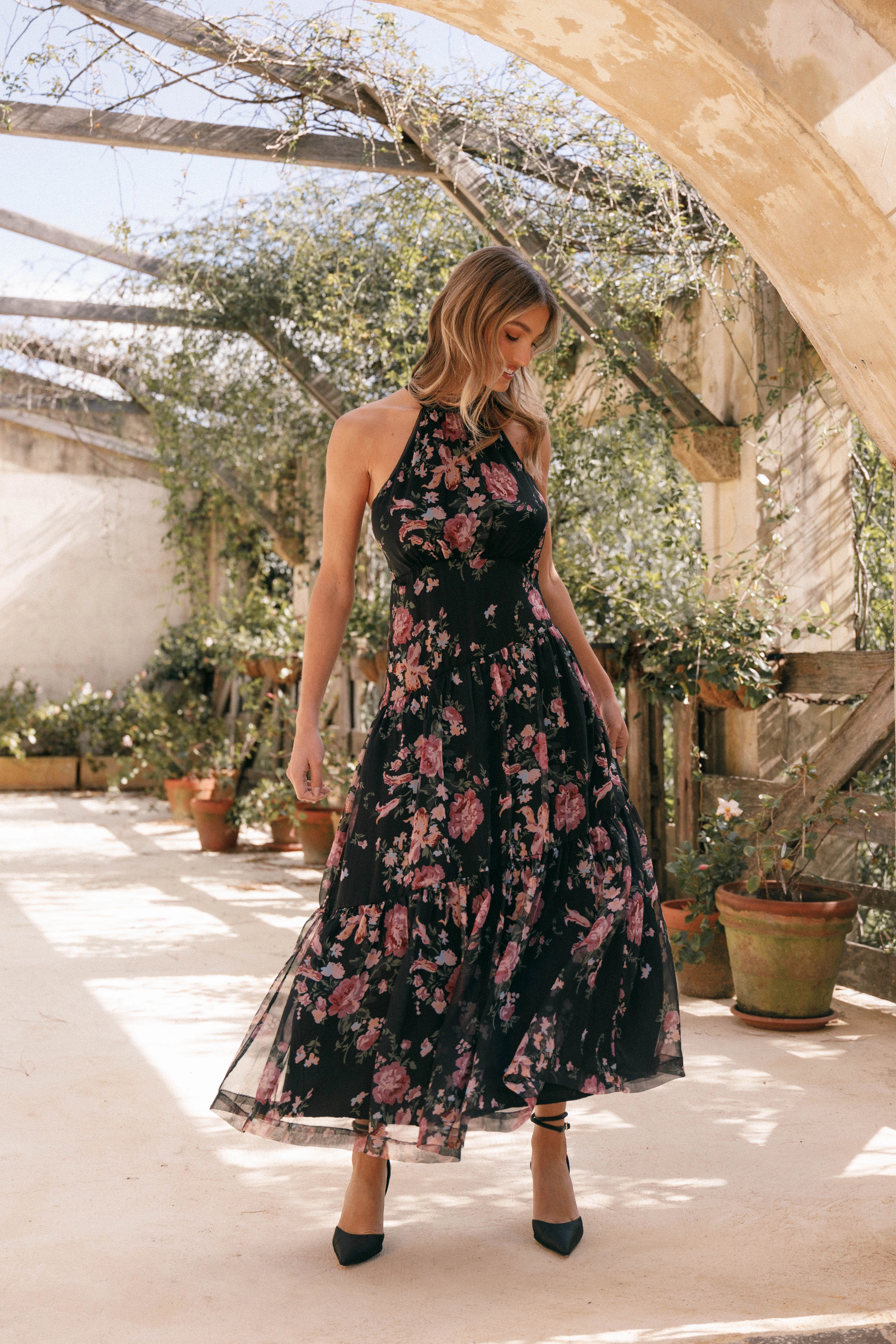 Eden Maxi Dress - Black Floral Neutral-Shade