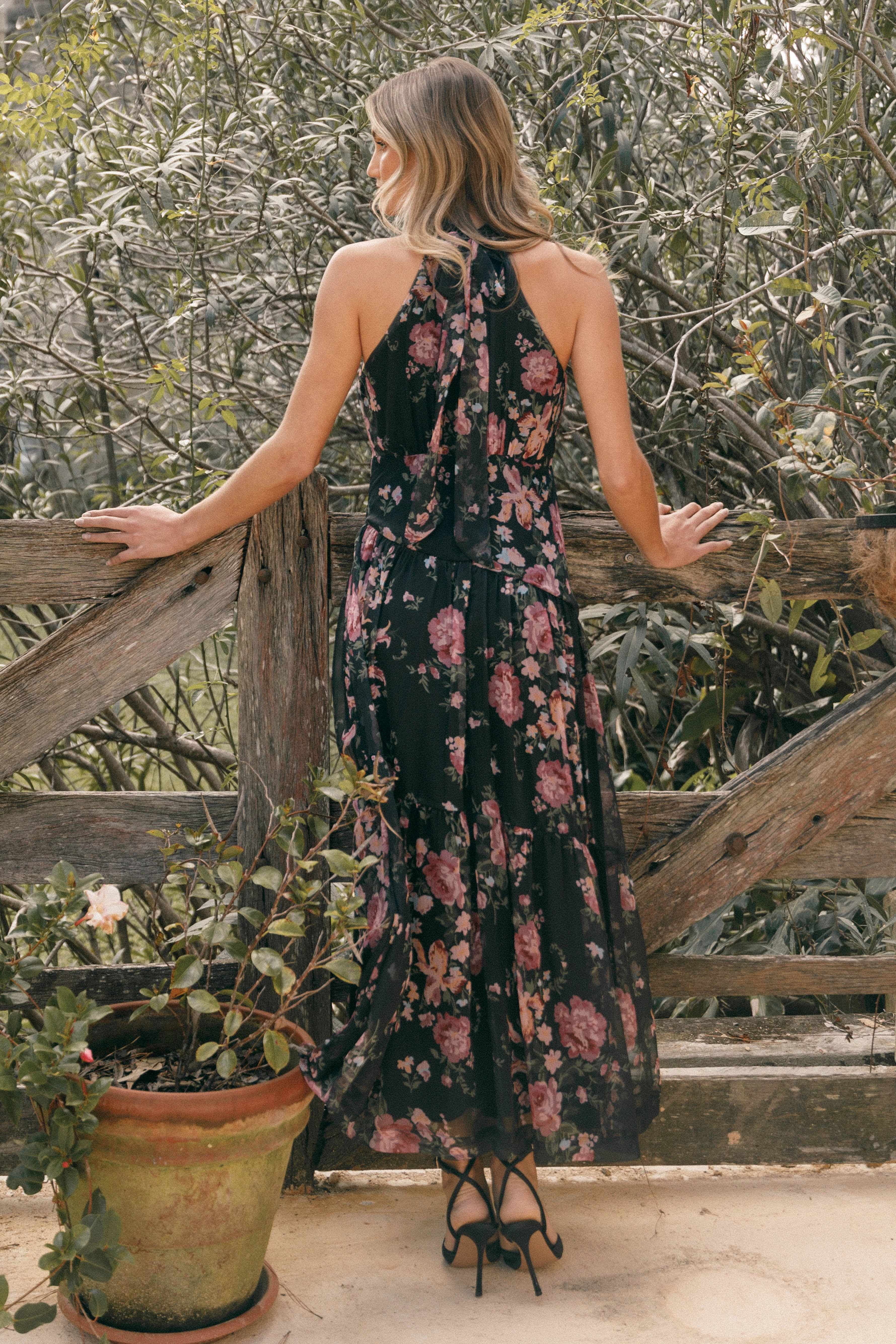 Eden Maxi Dress - Black Floral Effortless Elegance Skin Tone