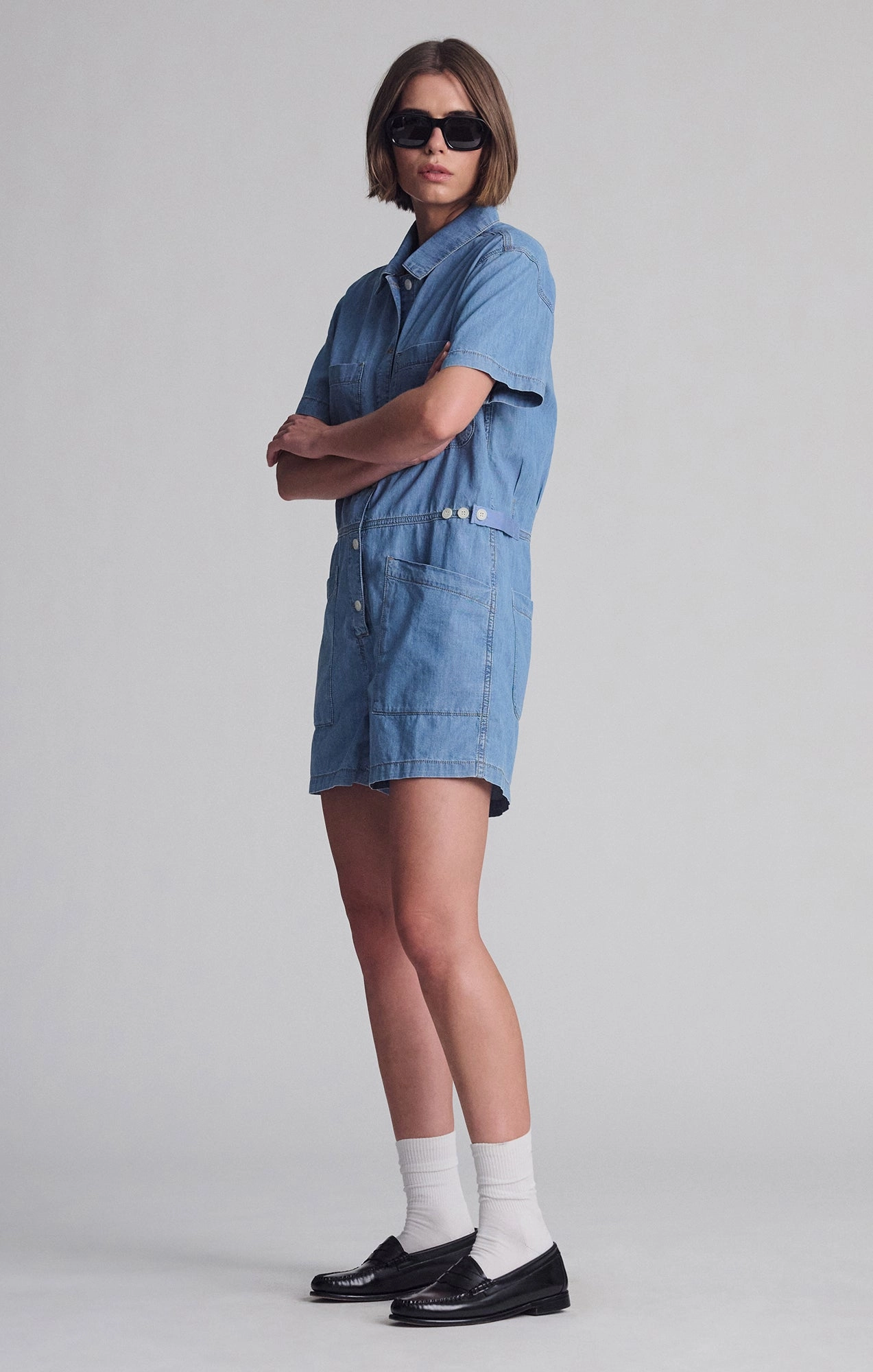 High Durability NOREEN DENIM ROMPER IN MID VINTAGE LIGHT DENIM