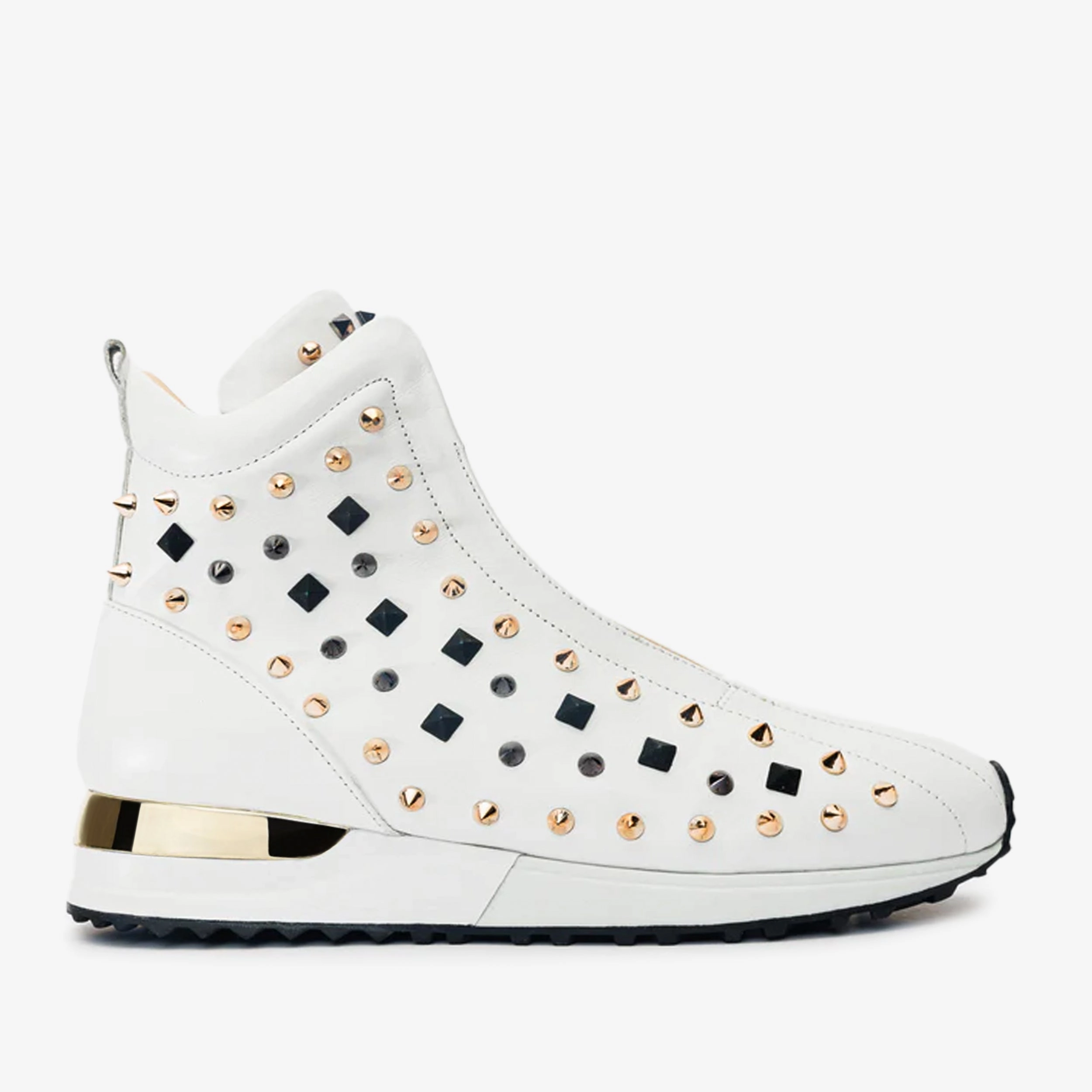 Ultra-soft wear Lightweight Knit Fabric The Infanta High-Top White Spike Leather Men Sneaker Limited Edition