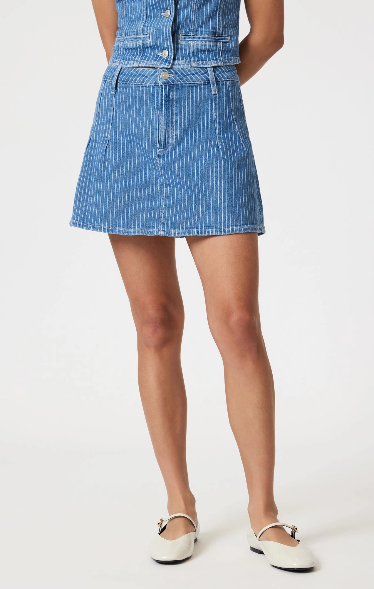 Trendy Wear All Round Fit SUMMER DENIM SKIRT IN BLUE STRIPE DENIM