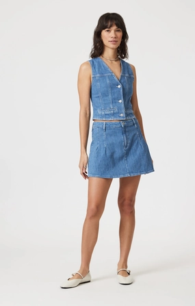 SUMMER DENIM SKIRT IN BLUE STRIPE DENIM Neutral Daily Wear Adult Fashion