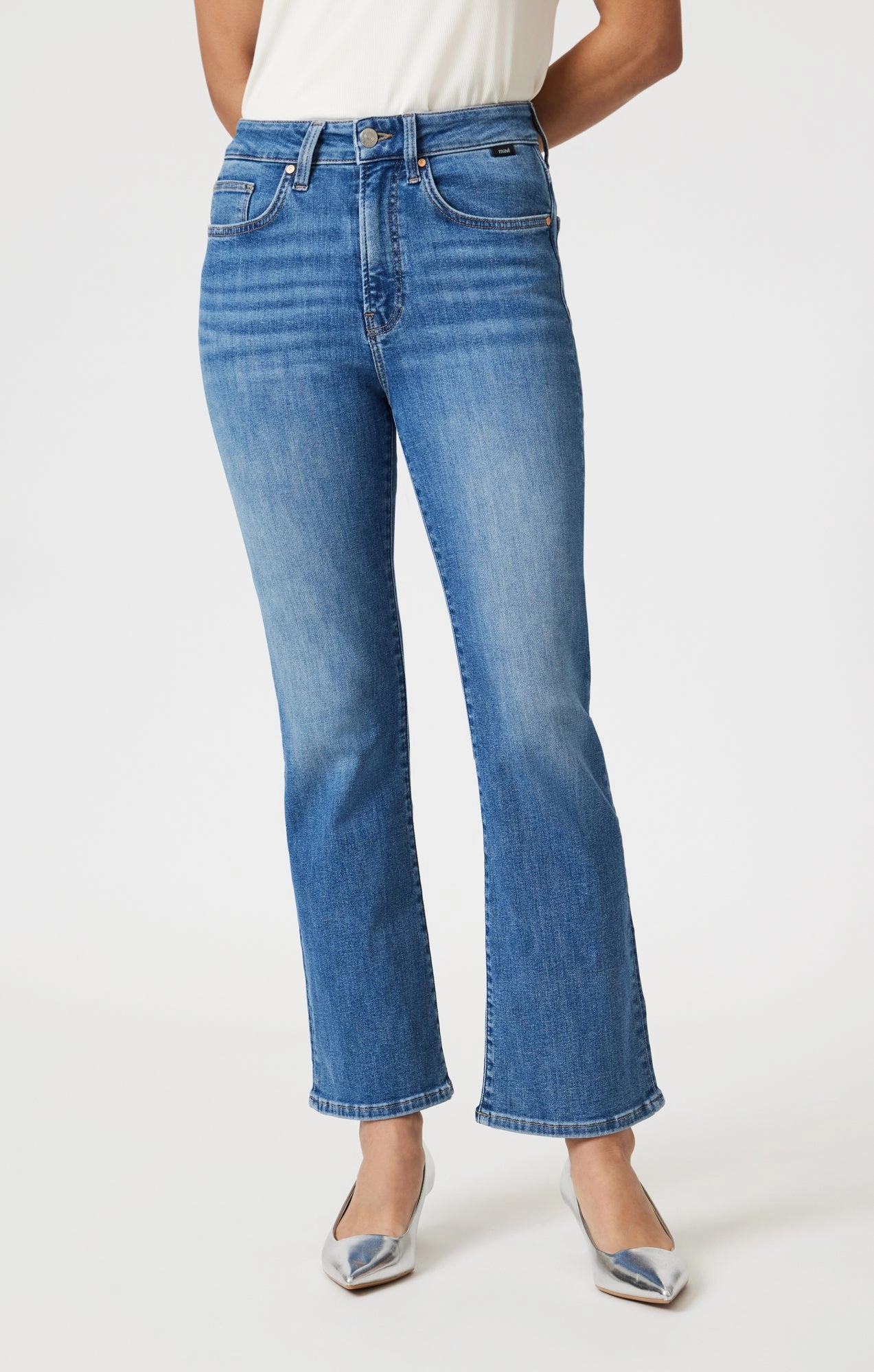 Durable Rivet Hardware ANIKA CROPPED FLARE IN MID BRUSHED FLEX BLUE