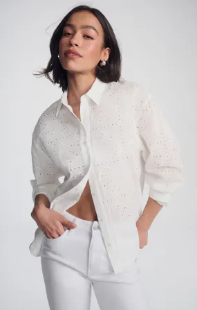 Soft Wear Pullover Design EYELET BUTTON-UP SHIRT IN WHITE