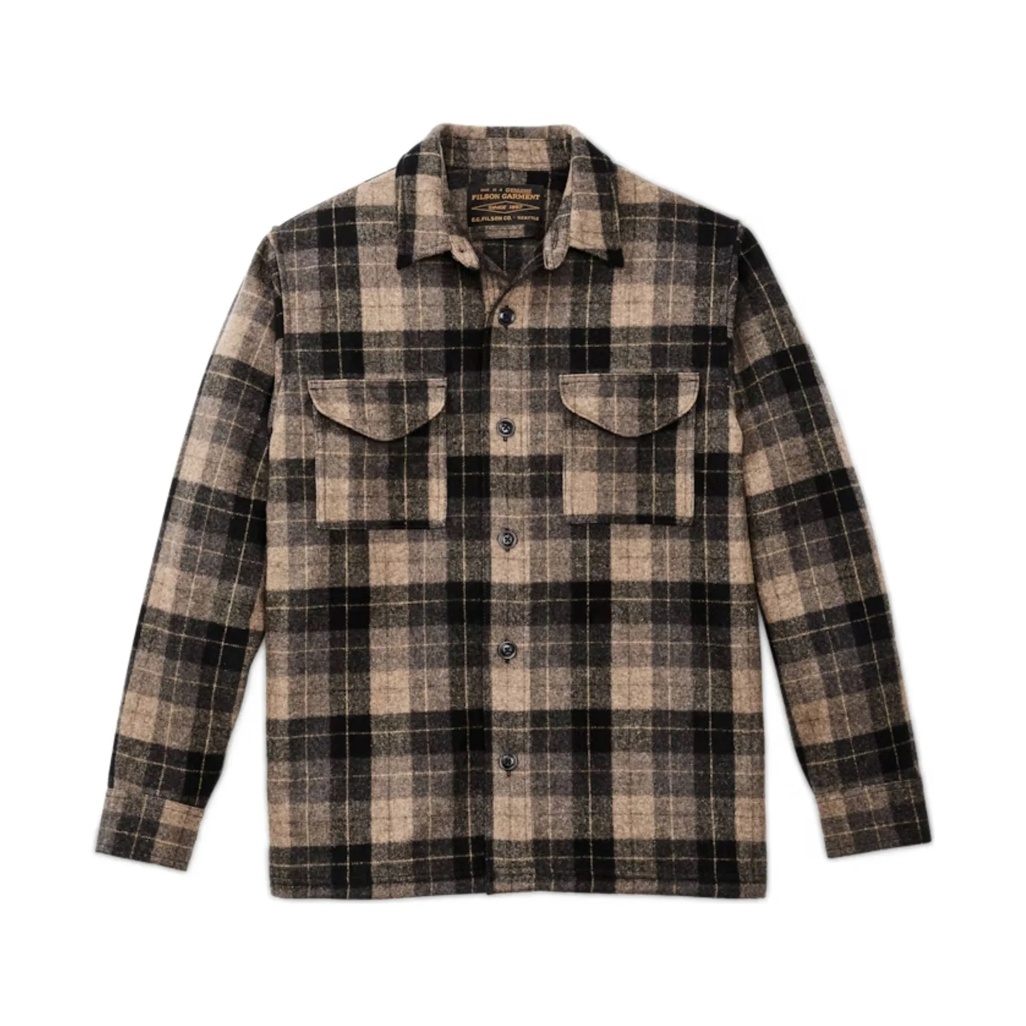 Filson Men's Wool Jac Shirt - Oat Brown Heather Anti Slip Interior Moisture Managing Layer