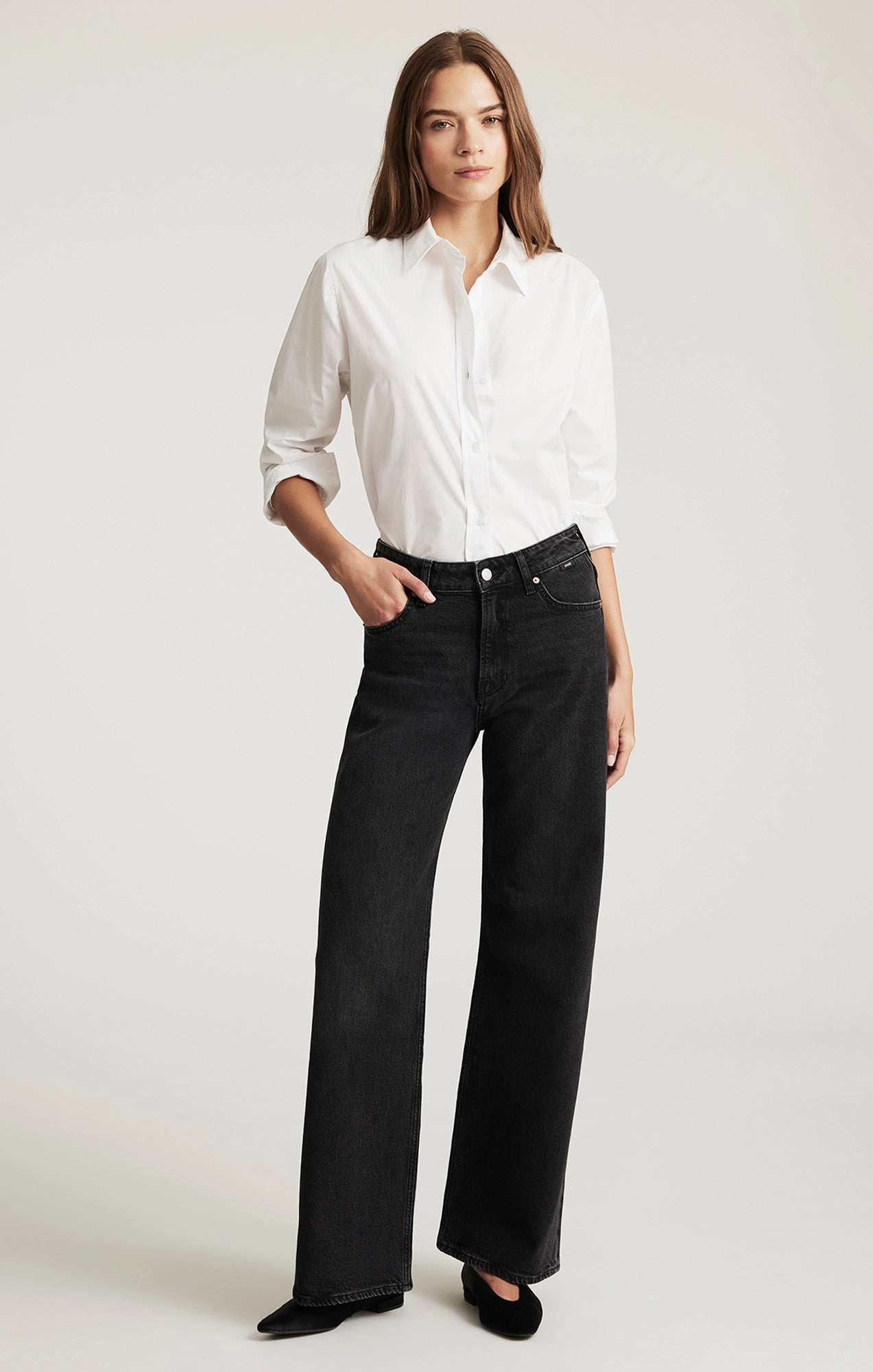 Modern Minimalist Creative Look Reinforced Stitching FLORIDA WIDE LEG IN DARK SMOKE CLASSIC BLUE