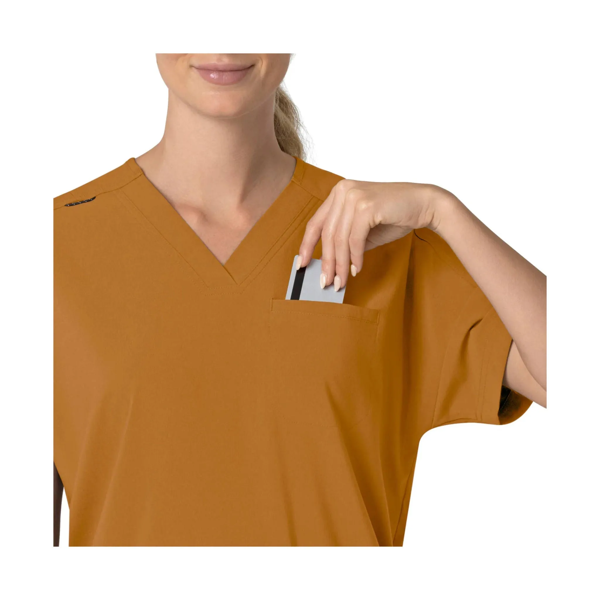 OdorResistant Carhartt Women's Force Cross Flex Oversized V Neck Scrub Top - Fox Brown