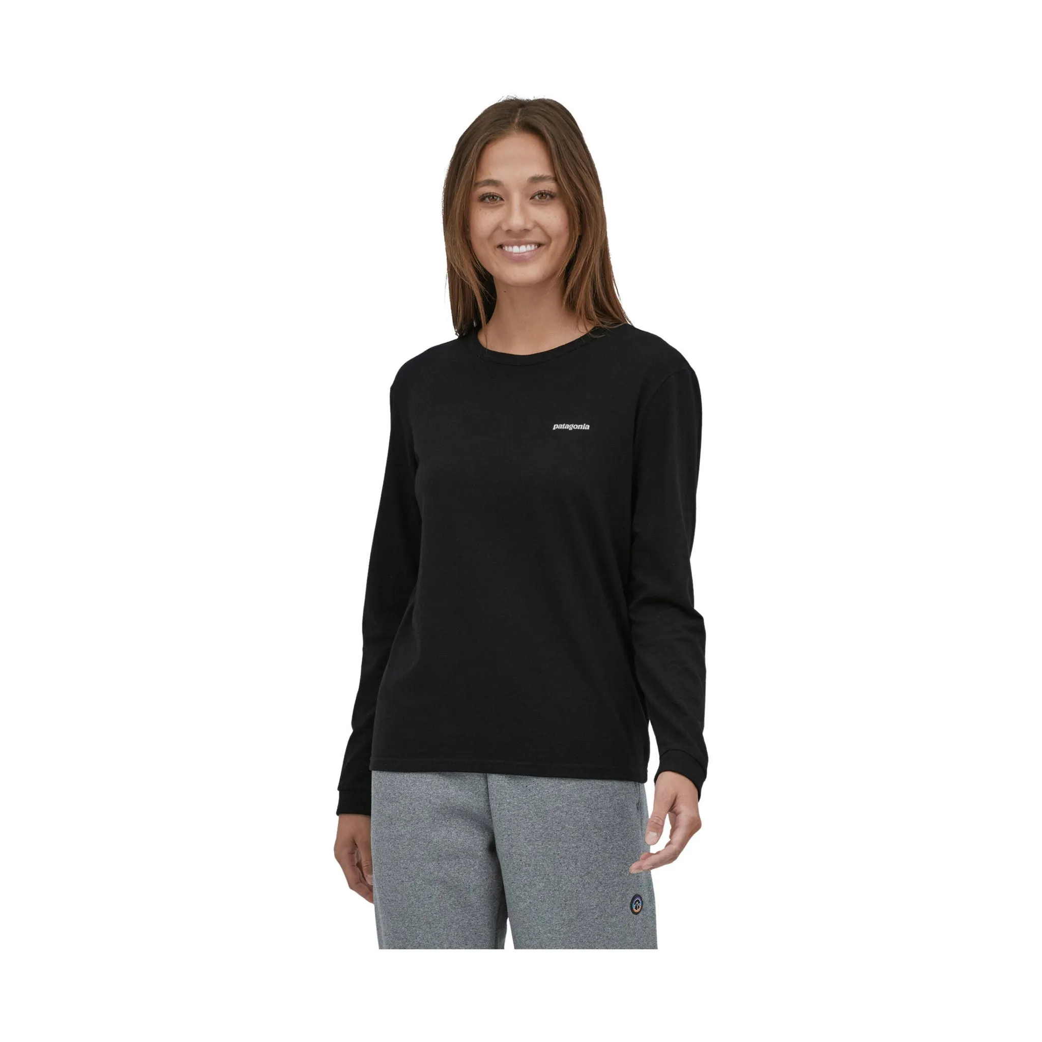 Bonded Seam Technology Patagonia Women's Long Sleeve P-6 Logo Tee - Black