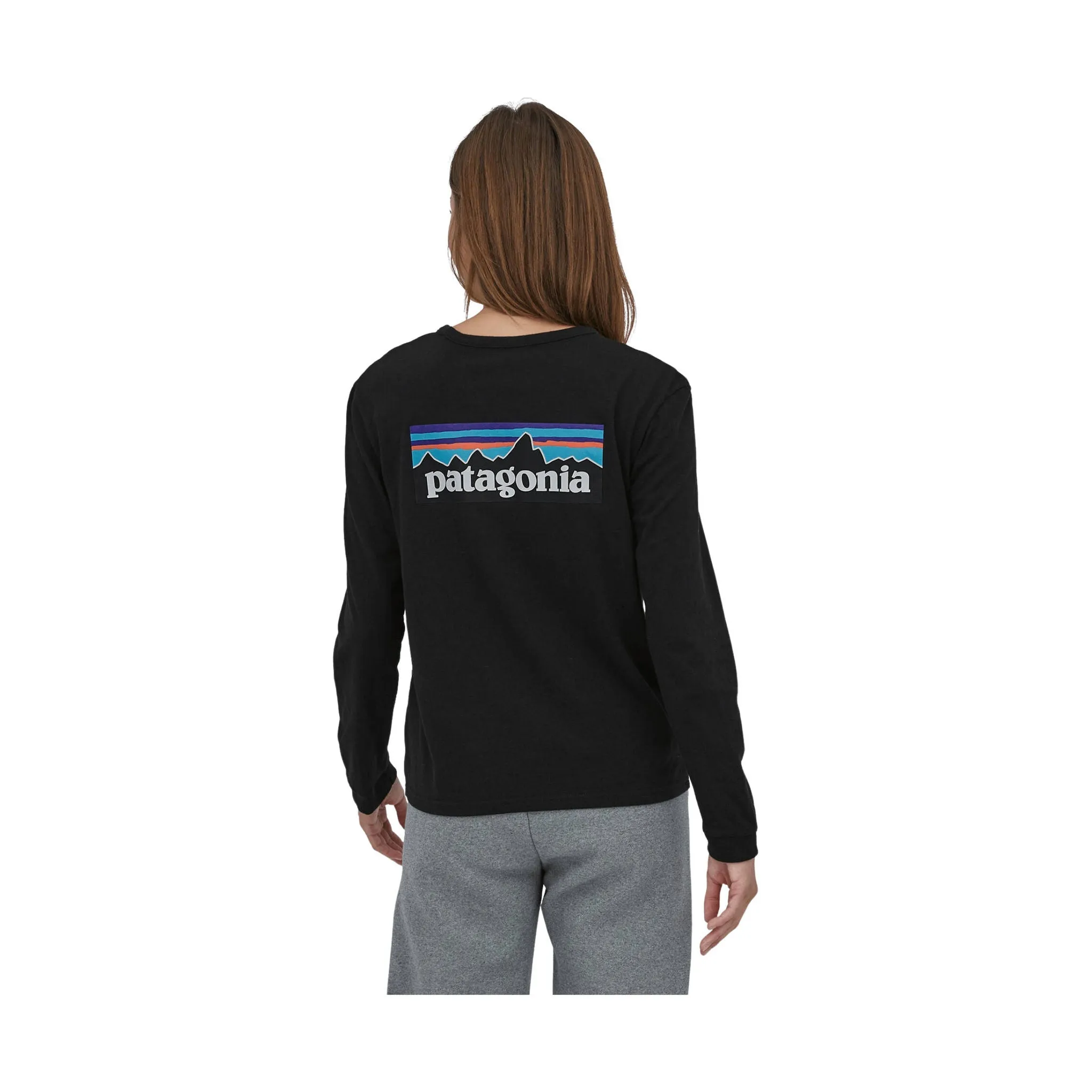 Reflective Safety Accents Patagonia Women's Long Sleeve P-6 Logo Tee - Black