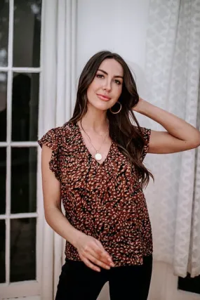 All-Day Wear UltraSoftBrushedInterior FadeResistantTreatment V-Neck Ruffle Blouse| Guadalupe and Onyx