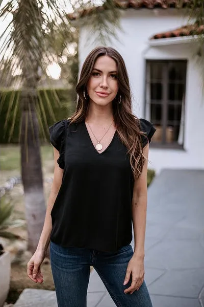 Tear Resistant Knit FadeResistantTreatment V-Neck Ruffle Blouse| Guadalupe and Onyx