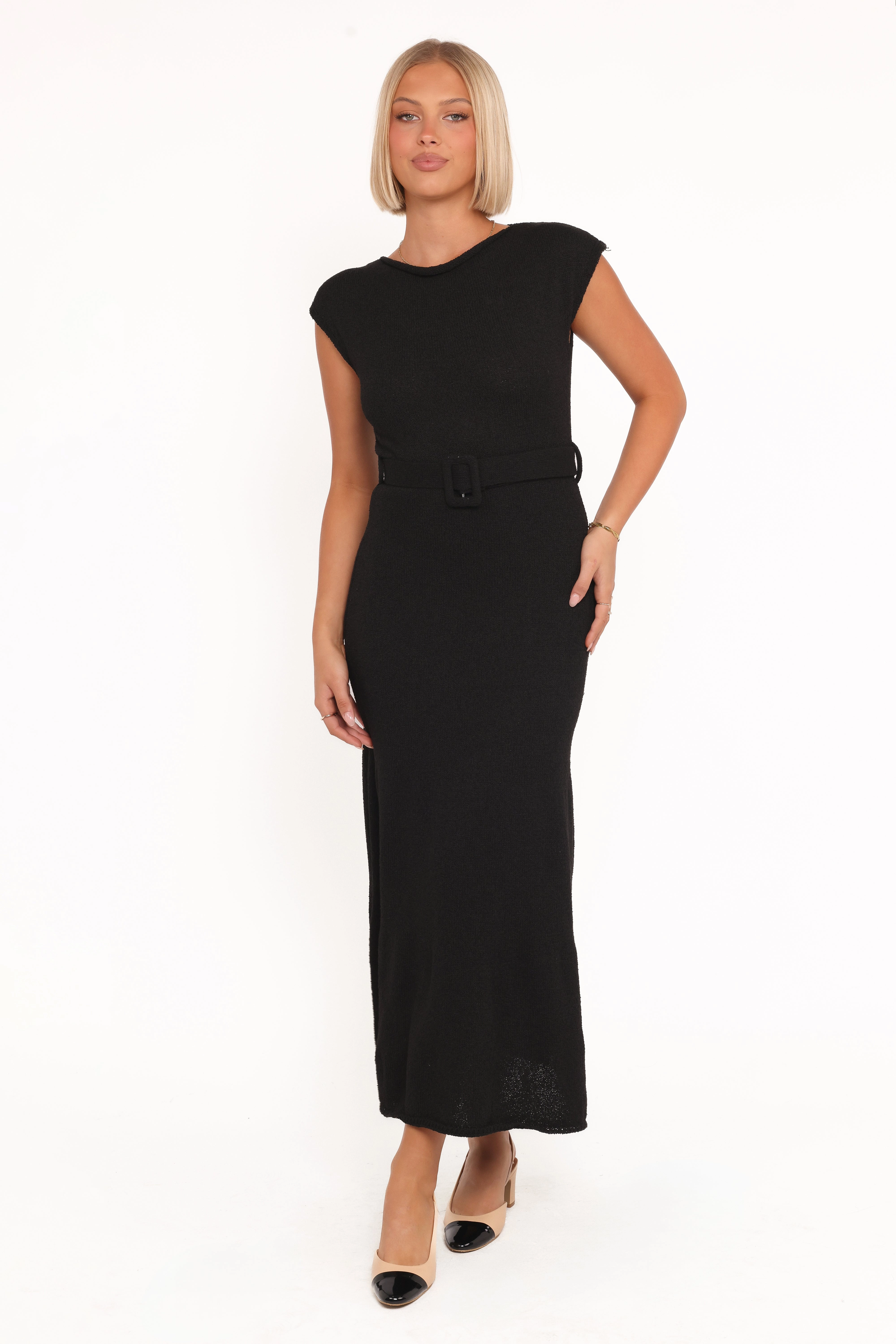 Silky Touch Fitted Look Alberta Midi Dress - Black