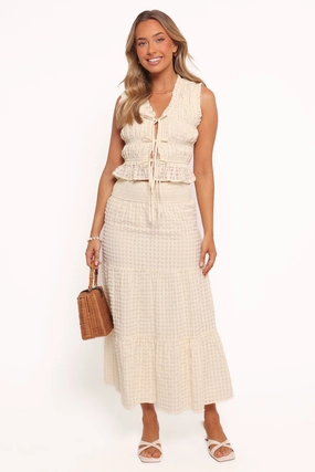 Shopping Trip Farica Gingham Midi Skirt - Cream