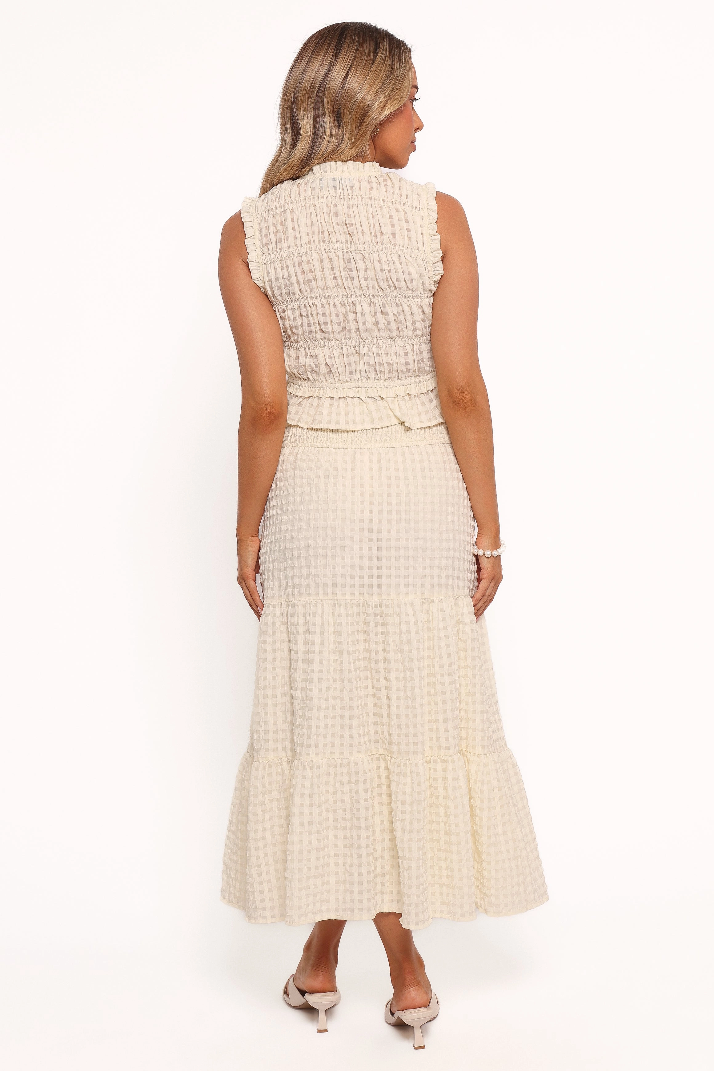 One size fits most Essential Style Farica Gingham Midi Skirt - Cream