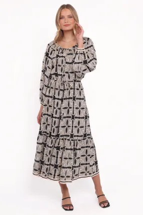 Cool Texture Faris Off Shoulder Midi Dress - Black Geo